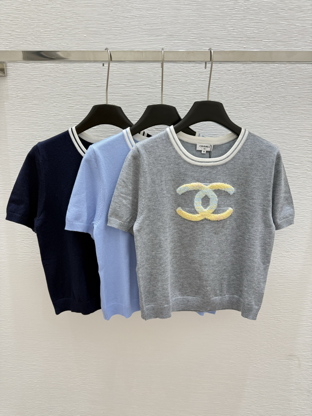 NO:425537,CH Home Summer New Style Round Neck Knitted Short Sleeve Color Gray Blue Royal Blue Size 36.38.40, T-shirt,alexander wang19860909CH家 夏季新款 圆领针织短袖 颜色灰色 蓝色 宝蓝色 尺码36.38.40,,T-shirt,alexander wang,Women's clothing