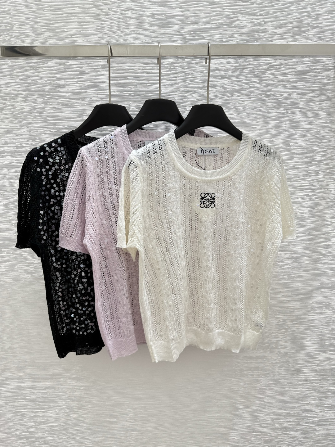 NO:425513,LO Home Summer New Style Round Neck Sequin Knitted Short Sleeve Color White Pink Black Size 36.38.40, T-shirt,alexander wang19860909LO家 夏季新款 圆领亮片针织短袖 颜色白色 粉色 黑色 尺码36.38.40,,T-shirt,alexander wang,Women's clothing