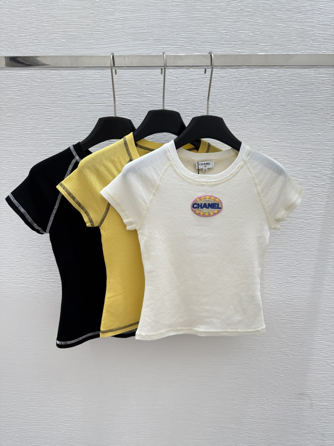 NO:431942,CH Home Summer New Style Round Neck Knitted Short Sleeve Color White Black Yellow Size 36.38.40, T-shirt,alexander wang19860909CH家 夏季新款 圆领针织短袖 颜色白色 黑色 黄色 尺码36.38.40,,T-shirt,alexander wang,Women's clothing