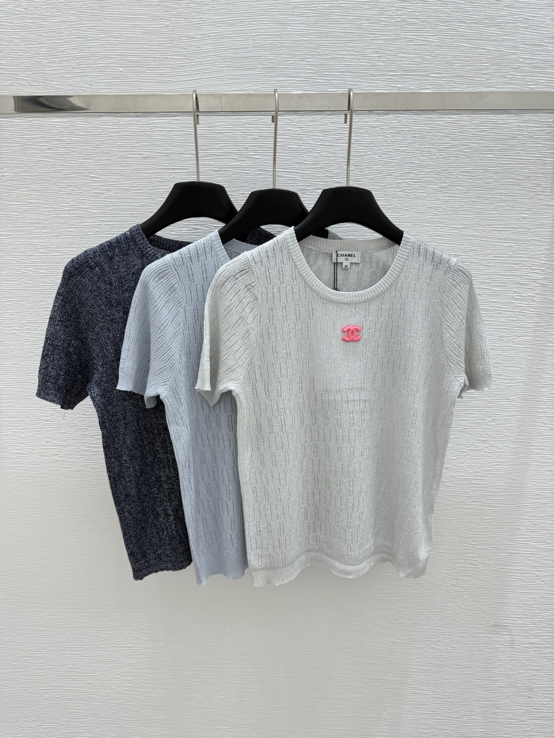 NO:431945,CH Home Summer New Style Round Neck Knitted Short Sleeve Color Black Blue Gray Size 36.38.40, T-shirt,alexander wang19860909CH家 夏季新款 圆领针织短袖 颜色黑色 蓝色 灰色 尺码36.38.40,,T-shirt,alexander wang,Women's clothing