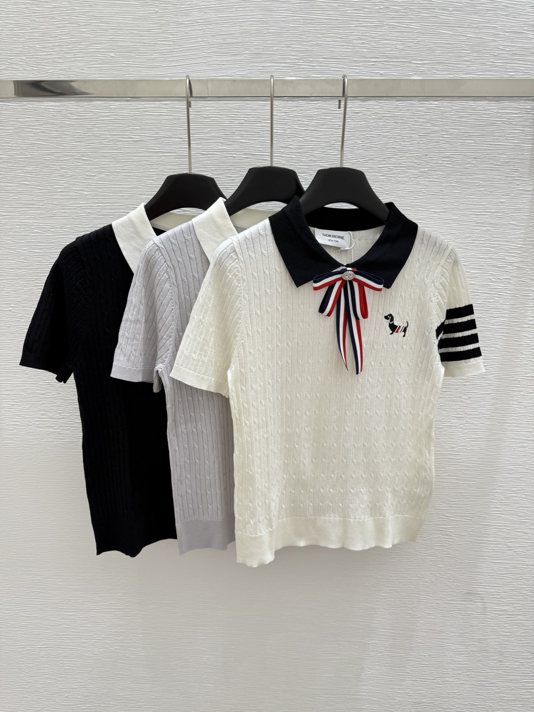 NO:432027,TB Home Summer New Style Bow Knitted Short Sleeve Color White Gray Royal Blue Size 36.38.40, T-shirt,alexander wang19860909TB家 夏季新款 蝴蝶结针织短袖 颜色白色 灰色 宝蓝色 尺码36.38.40,,T-shirt,alexander wang,Women's clothing