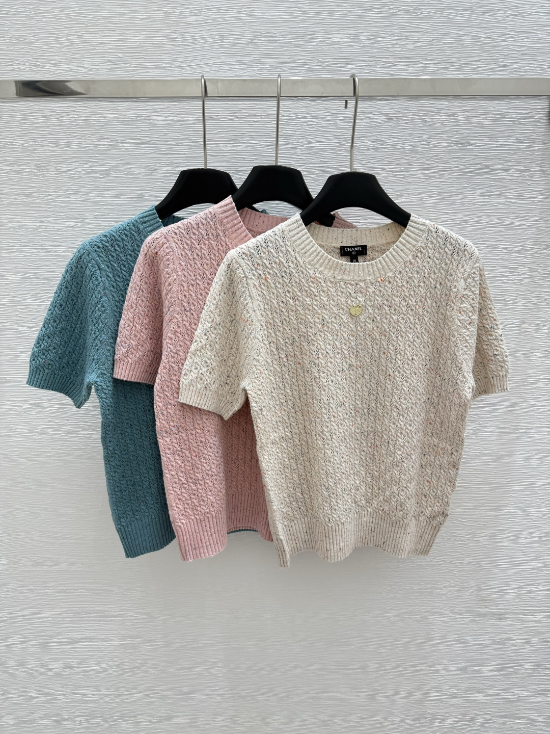 NO:432031,CH Home Summer New Style Round Neck Color Dot Knitted Short Sleeve Color White Pink Green Size 36.38.40, T-shirt,alexander wang19860909CH家 夏季新款 圆领彩点针织短袖 颜色白色 粉色 绿色 尺码36.38.40,,T-shirt,alexander wang,Women's clothing