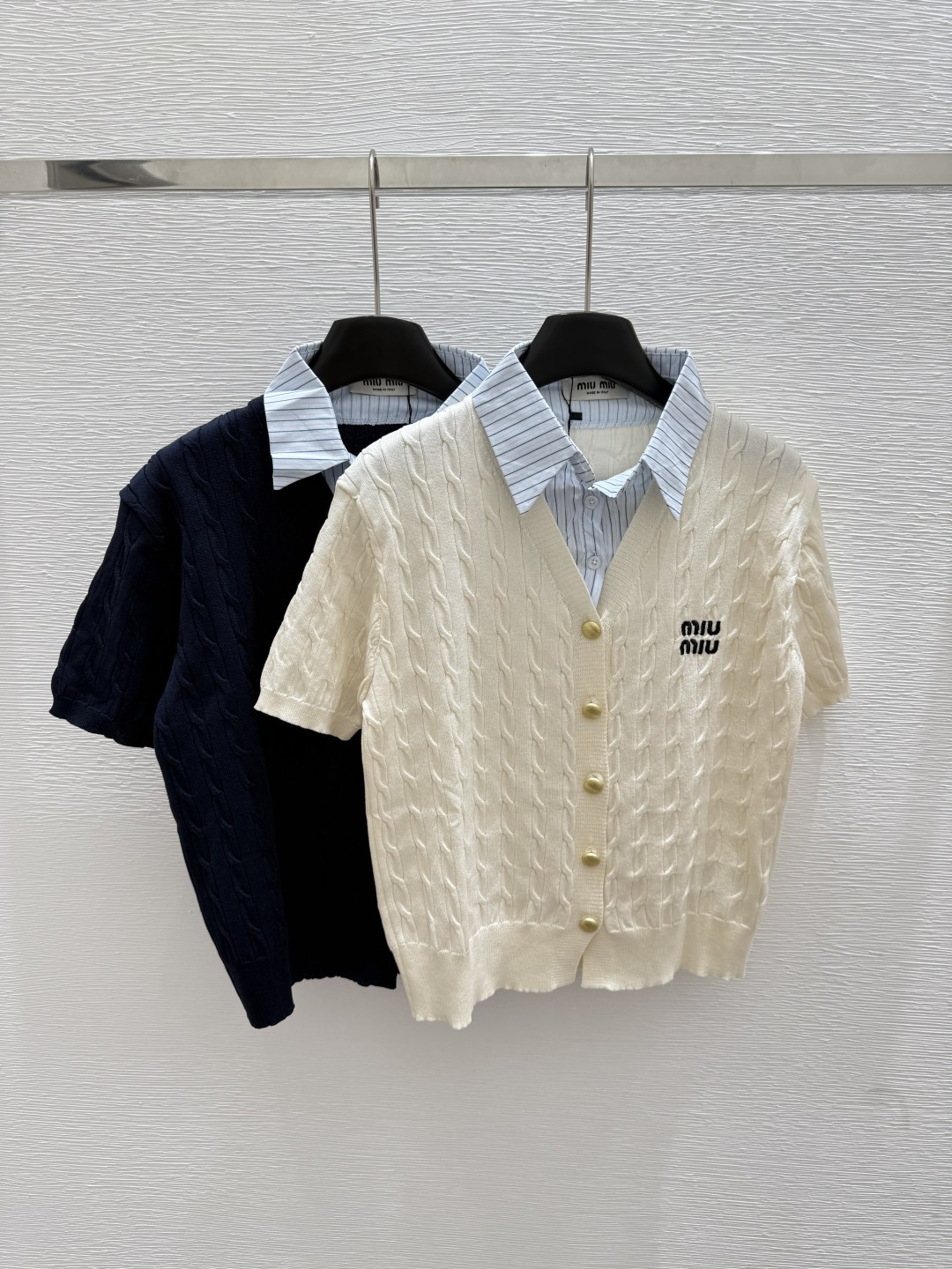 NO:432826,M Home Summer New Style Lapel Fake Two-Piece Knitted Short Sleeve Color White Black Size 36.38.40, T-shirt,alexander wang19860909M家 夏季新款 翻领假两件针织短袖 颜色白色 黑色 尺码36.38.40,,T-shirt,alexander wang,Women's clothing