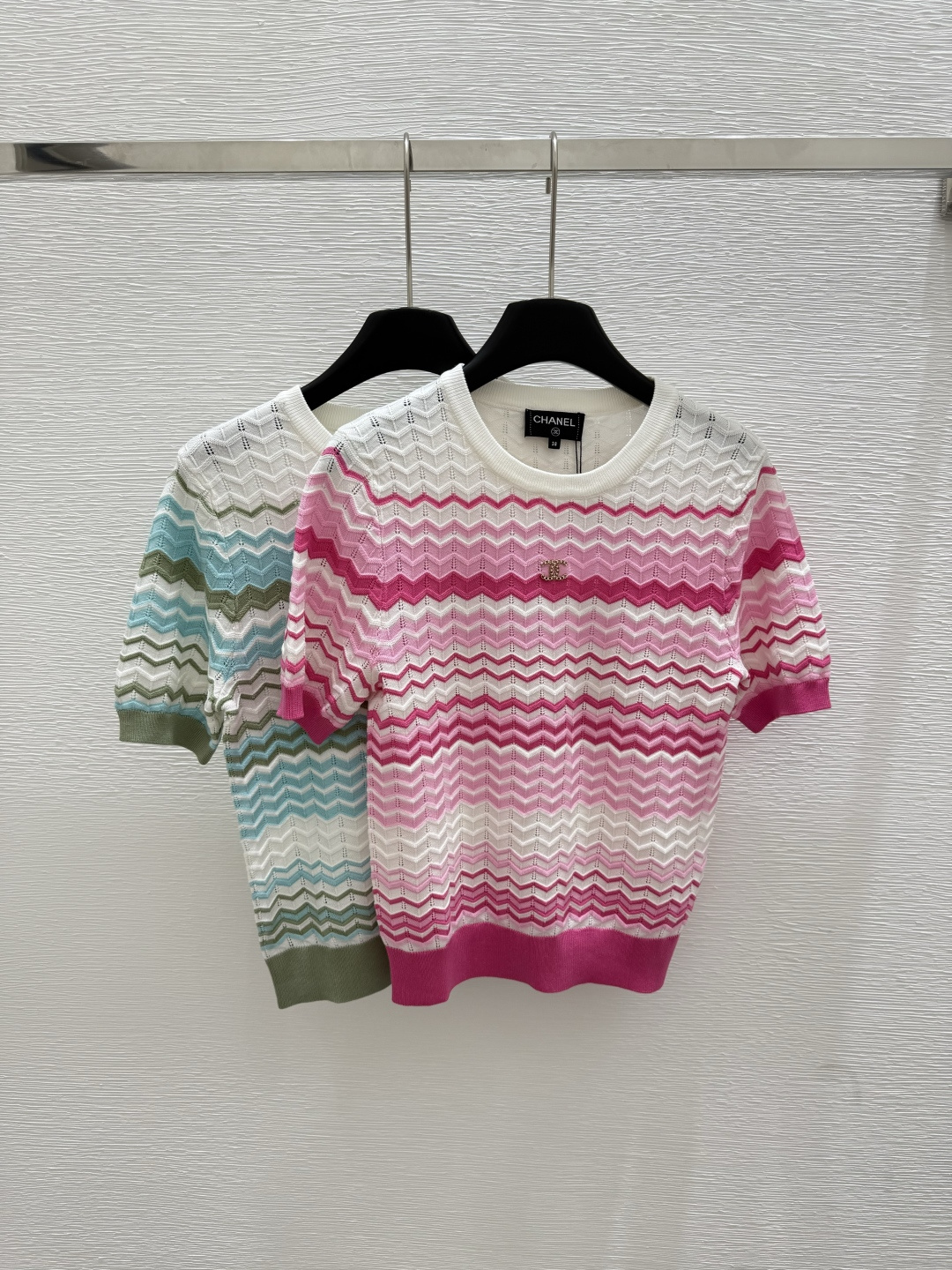 NO:432853,CH Home Summer New Style Round Neck Corrugated Knitted Short Sleeve Color Pink Green Size 36.38.40, T-shirt,alexander wang19860909CH家 夏季新款 圆领波纹针织短袖 颜色粉色 绿色 尺码36.38.40,,T-shirt,alexander wang,Women's clothing