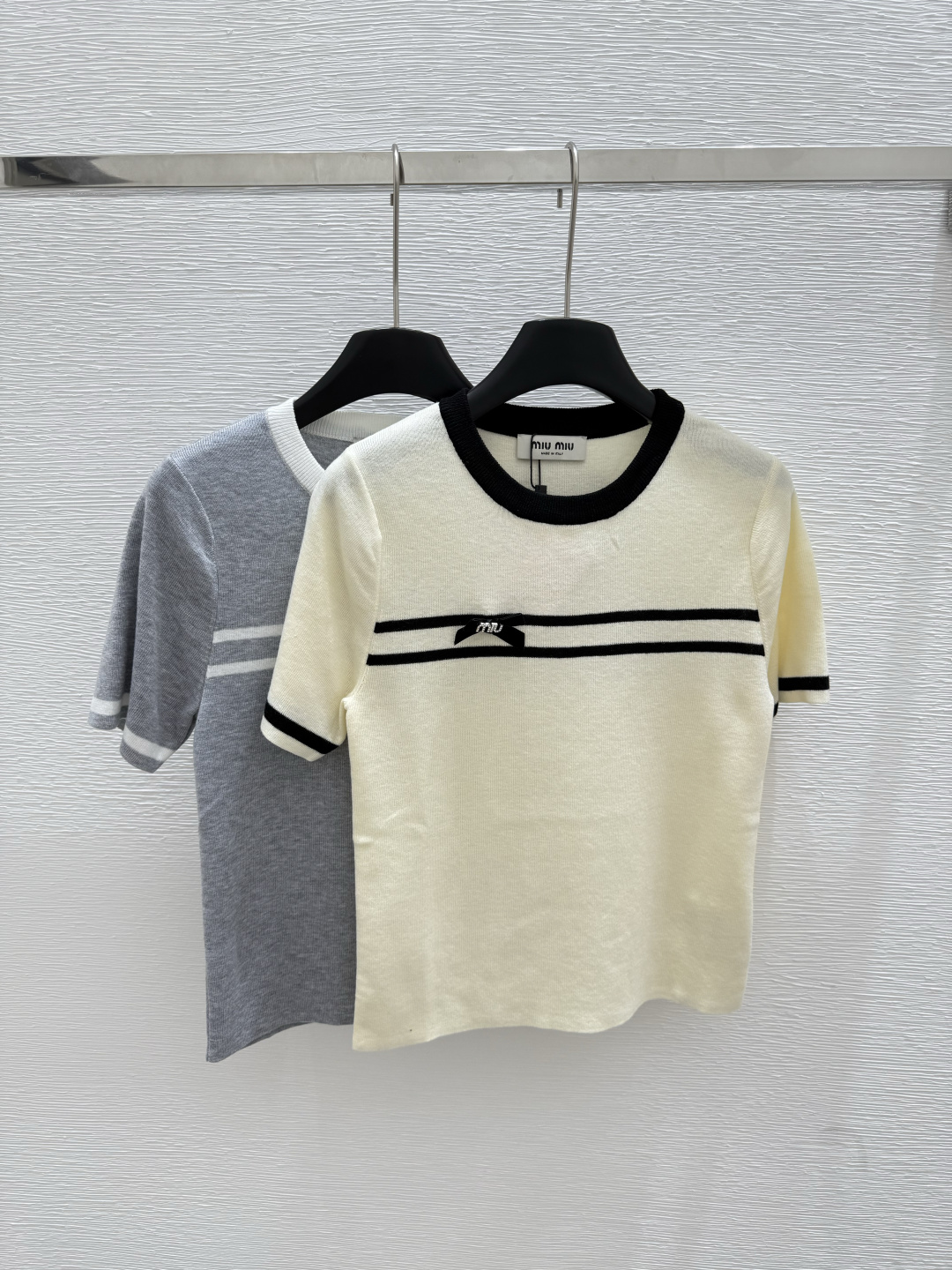 NO:432834,M Home New Summer Style Bow Knitted Short Sleeve Color White Gray Size 36.38.40, T-shirt,alexander wang19860909M家 夏季新款 蝴蝶结针织短袖 颜色白色 灰色 尺码36.38.40,,T-shirt,alexander wang,Women's clothing