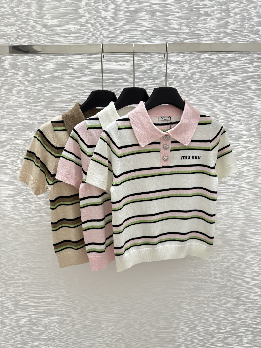 NO:432839,M Home New Summer Lapel Knitted Short Sleeve Color White Pink Coffee Size 36.38.40, T-shirt,alexander wang19860909M家 夏季新款 翻领针织短袖 颜色白色 粉色 咖啡色 尺码36.38.40,,T-shirt,alexander wang,Women's clothing