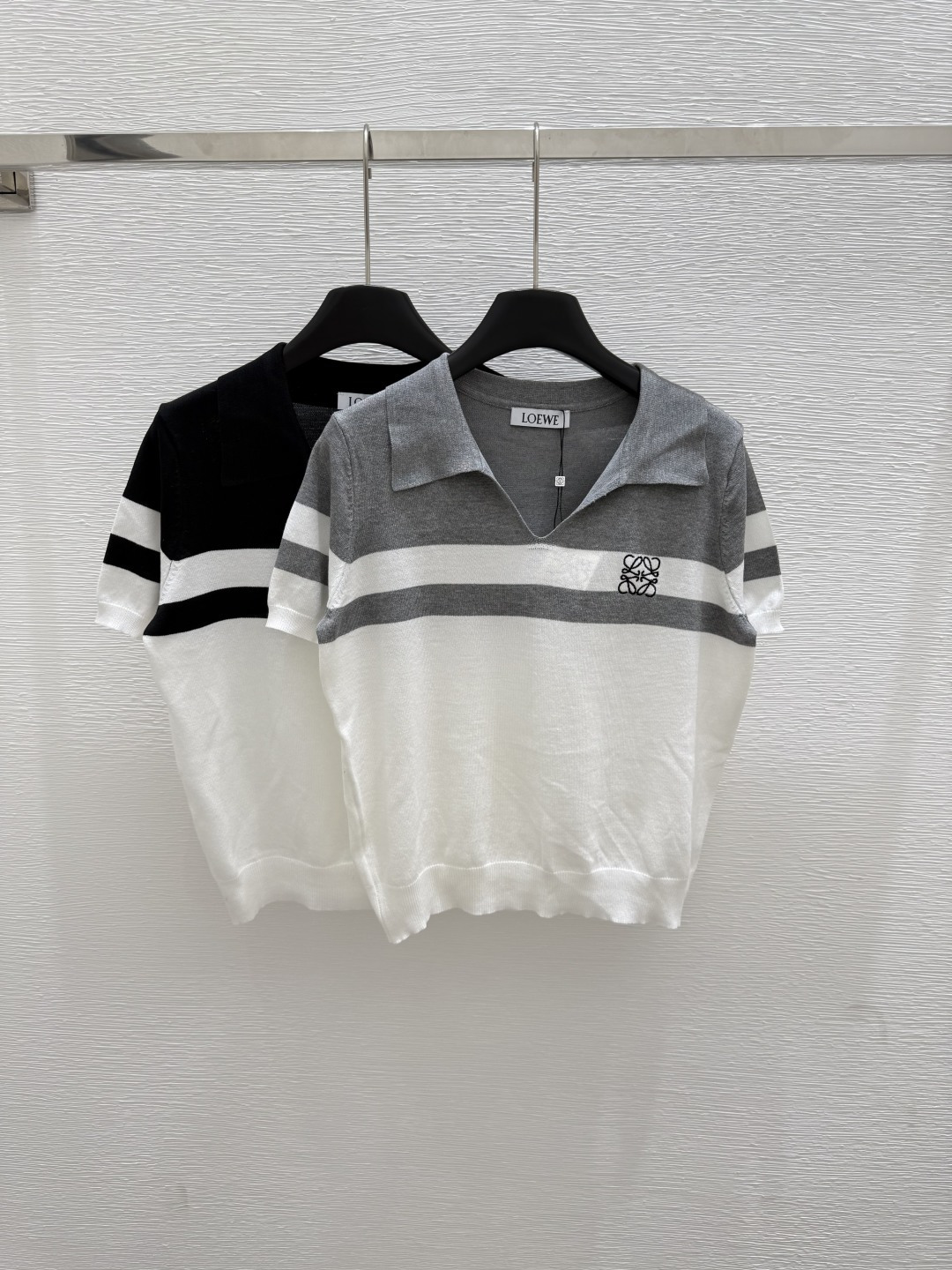 NO:433979,LO Home Summer New Style Lapel Knitted Stripe Short Sleeve Color Gray Black Size 36.38.40, T-shirt,alexander wang19860909LO家 夏季新款 翻领针织条纹短袖 颜色灰色 黑色 尺码36.38.40,,T-shirt,alexander wang,Women's clothing