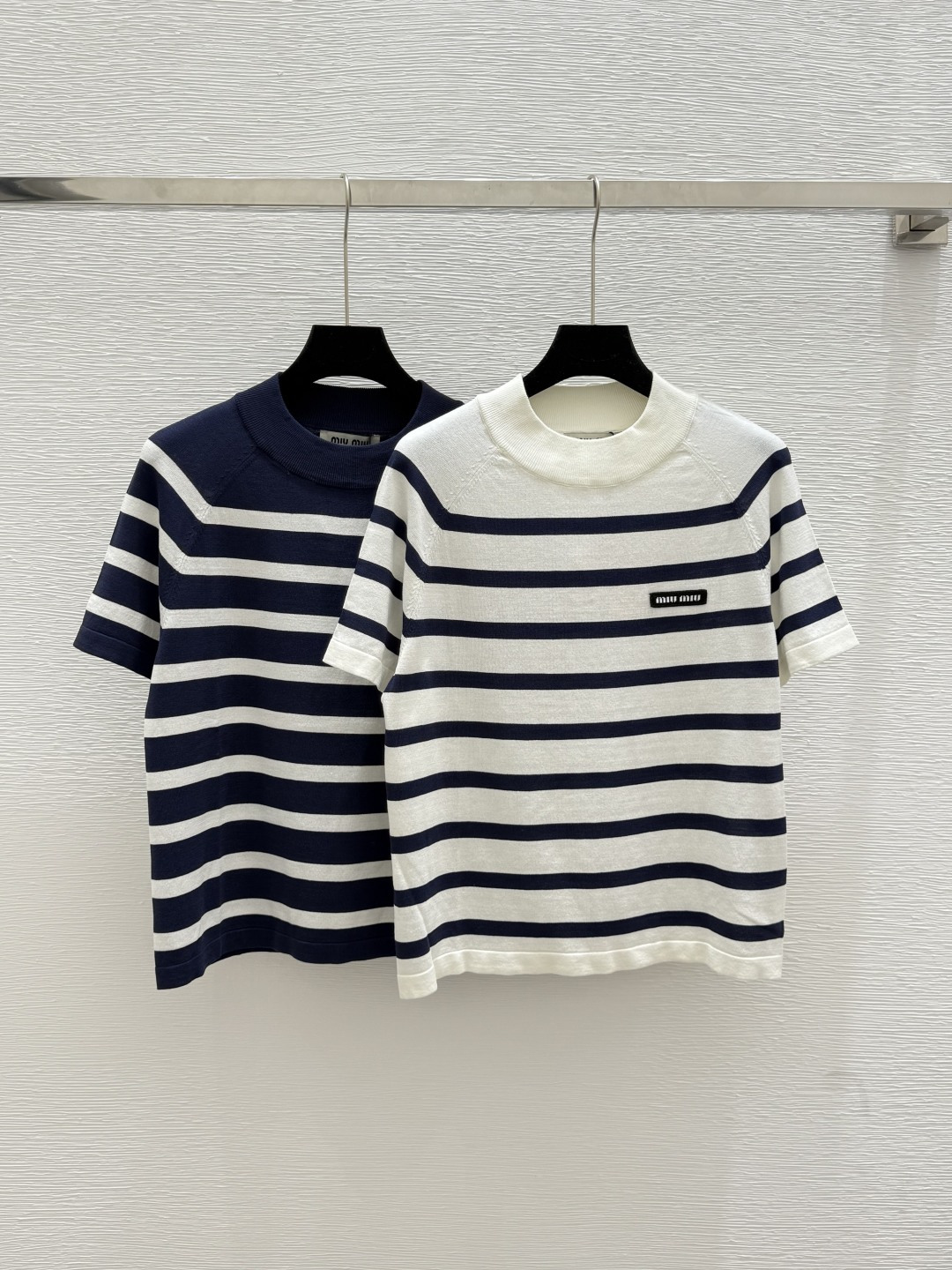 NO:433996,M Home Summer New Style Contrast Stripe Knitted Short Sleeve Color White Royal Blue Size 36.38.40, T-shirt, alexander wang19860909M家 夏季新款 撞色条纹针织短袖 颜色白色 宝蓝 尺码36.38.40,,T-shirt,alexander wang,Women's clothing