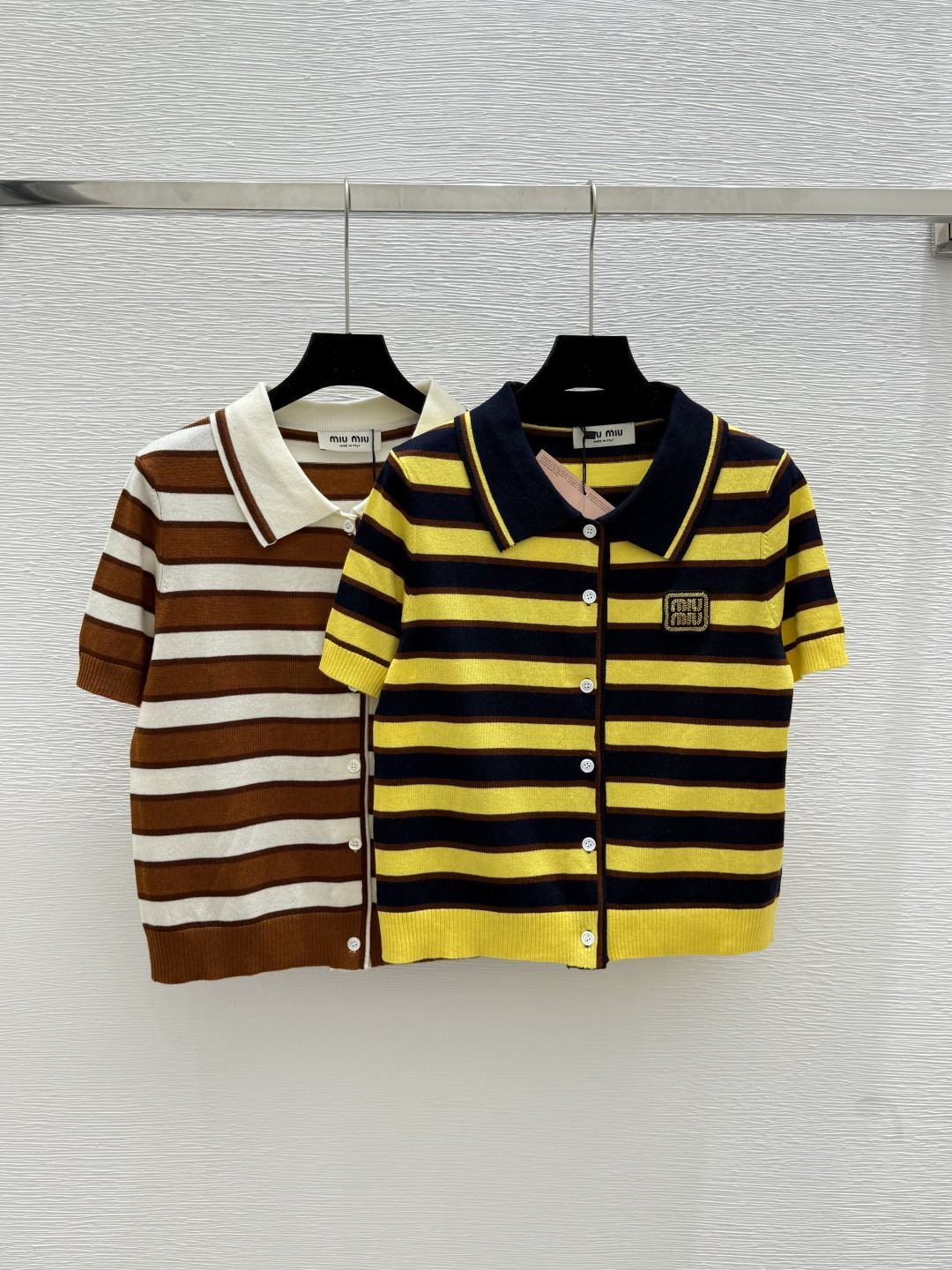 NO:434009,M Home New Summer Striped Lapel Knit Cardigan Color Khaki Yellow Size 36.38.40, Alexander wang19860909M家 夏季新款 条纹翻领针织开衫 颜色卡其 黄色 尺码36.38.40,,alexander wang,Women's clothing