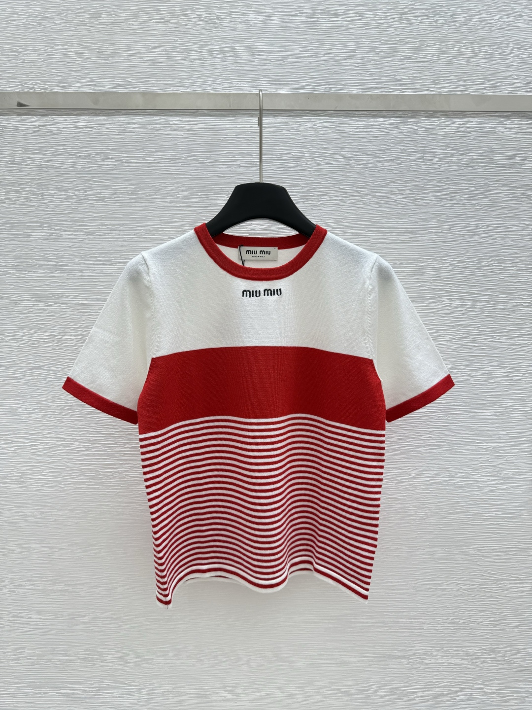 NO:434326,M Home New Summer Style Striped Alphabet Knitted Round Neck Short Sleeve Color Red Size 36.38.40, T-shirt,alexander wang19860909M家 夏季新款 条纹字母针织圆领短袖 颜色红色 尺码36.38.40,,T-shirt,alexander wang,Women's clothing