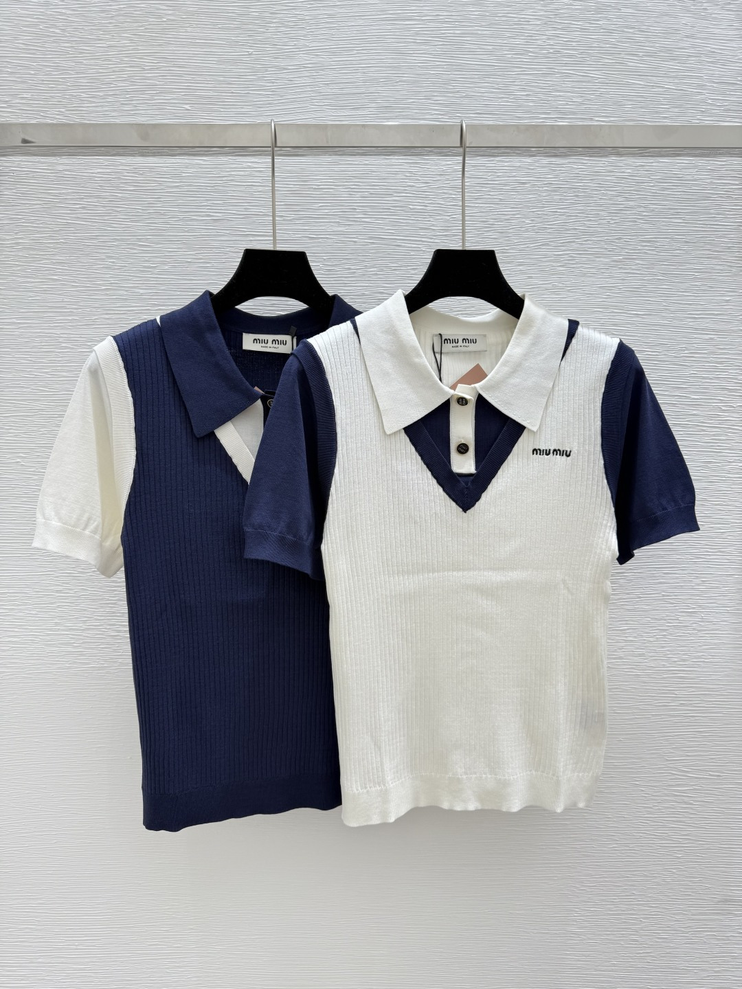 NO:434361,M Home New Summer Style Color Block Lapel Knitted Short Sleeve Color White Royal Blue Size 36.38.40, T-shirt, alexander wang19860909M家 夏季新款 拼色翻领针织短袖 颜色白色 宝蓝 尺码36.38.40,,T-shirt,alexander wang,Women's clothing