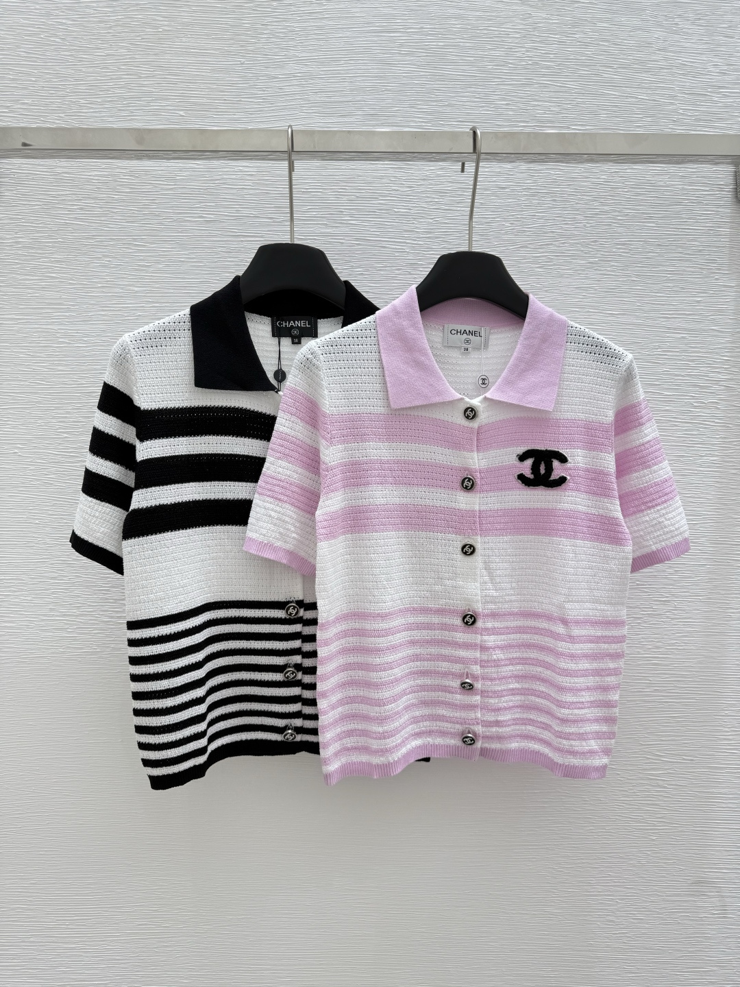 NO:434363,CH Home Summer New Style Striped Lapel Knit Color Pink Black Size 36.38.40, Alexander wang19860909CH家 夏季新款 条纹翻领针织 颜色粉色 黑色 尺码36.38.40,,alexander wang,Women's clothing