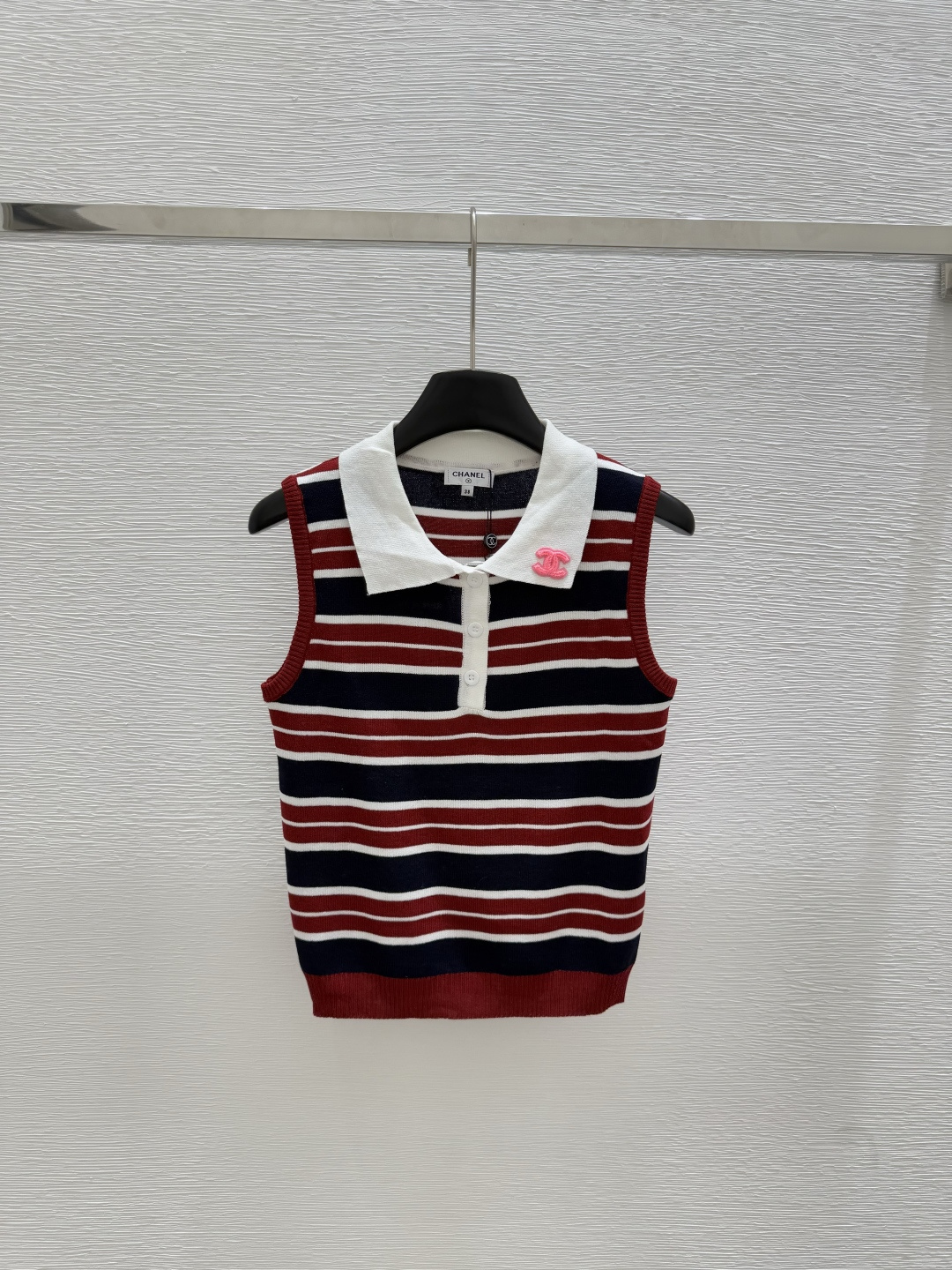 NO:434377,CH Home Summer New Style Striped Lapel Knitted Vest Color Wine Red Size 36.38.40, Alexander Wang19860909CH家 夏季新款 条纹翻领针织背心 颜色酒红 尺码36.38.40,,alexander wang,Women's clothing