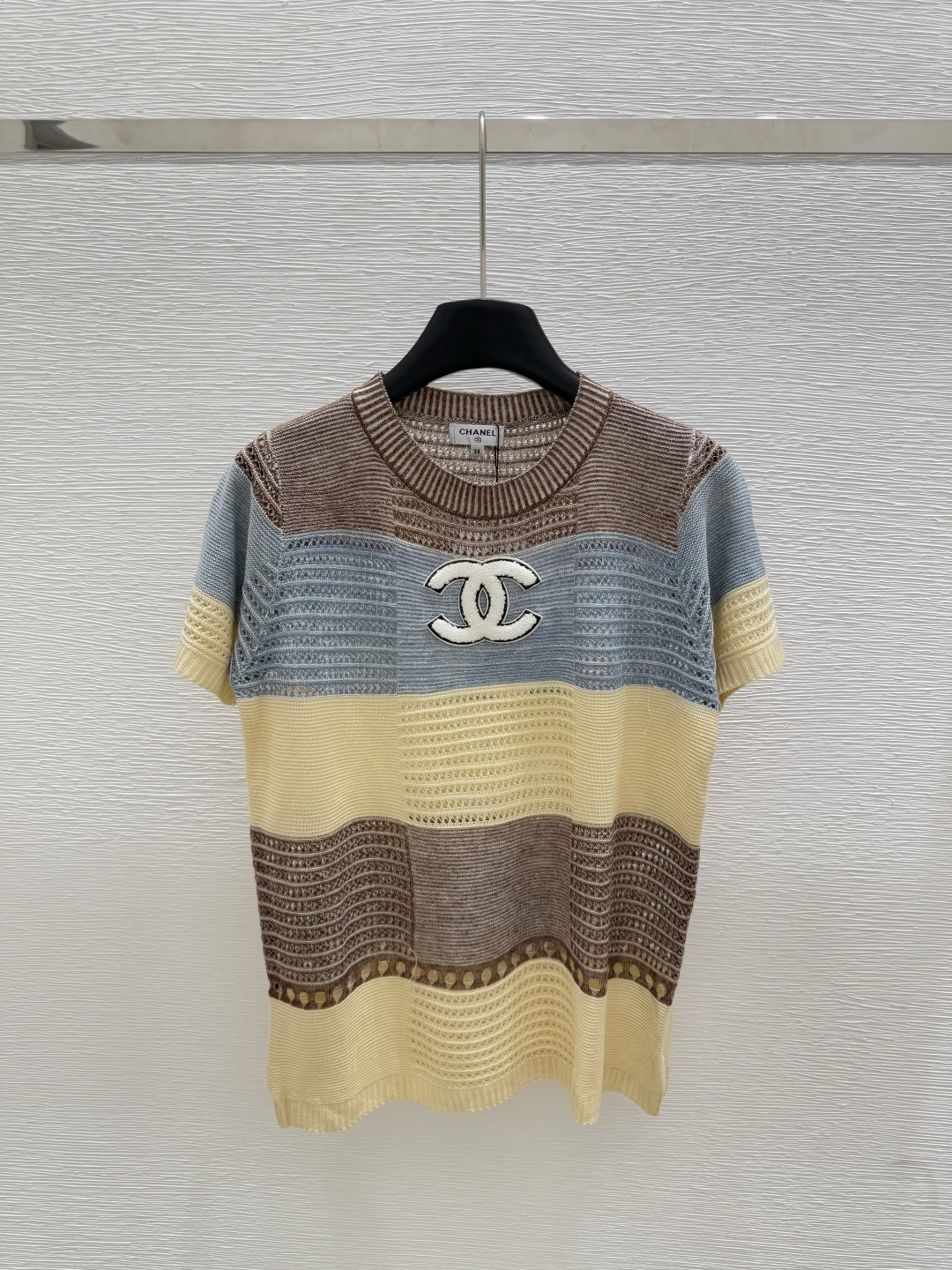 NO:434383,CH Home Summer New Style Striped Color Block Knitted Vest Round Neck Short Sleeve Color Yellow Size 36.38.40, T-shirt,alexander wang19860909CH家 夏季新款 条纹拼色针织背心圆领短袖 颜色黄色 尺码36.38.40,,T-shirt,alexander wang,Women's clothing