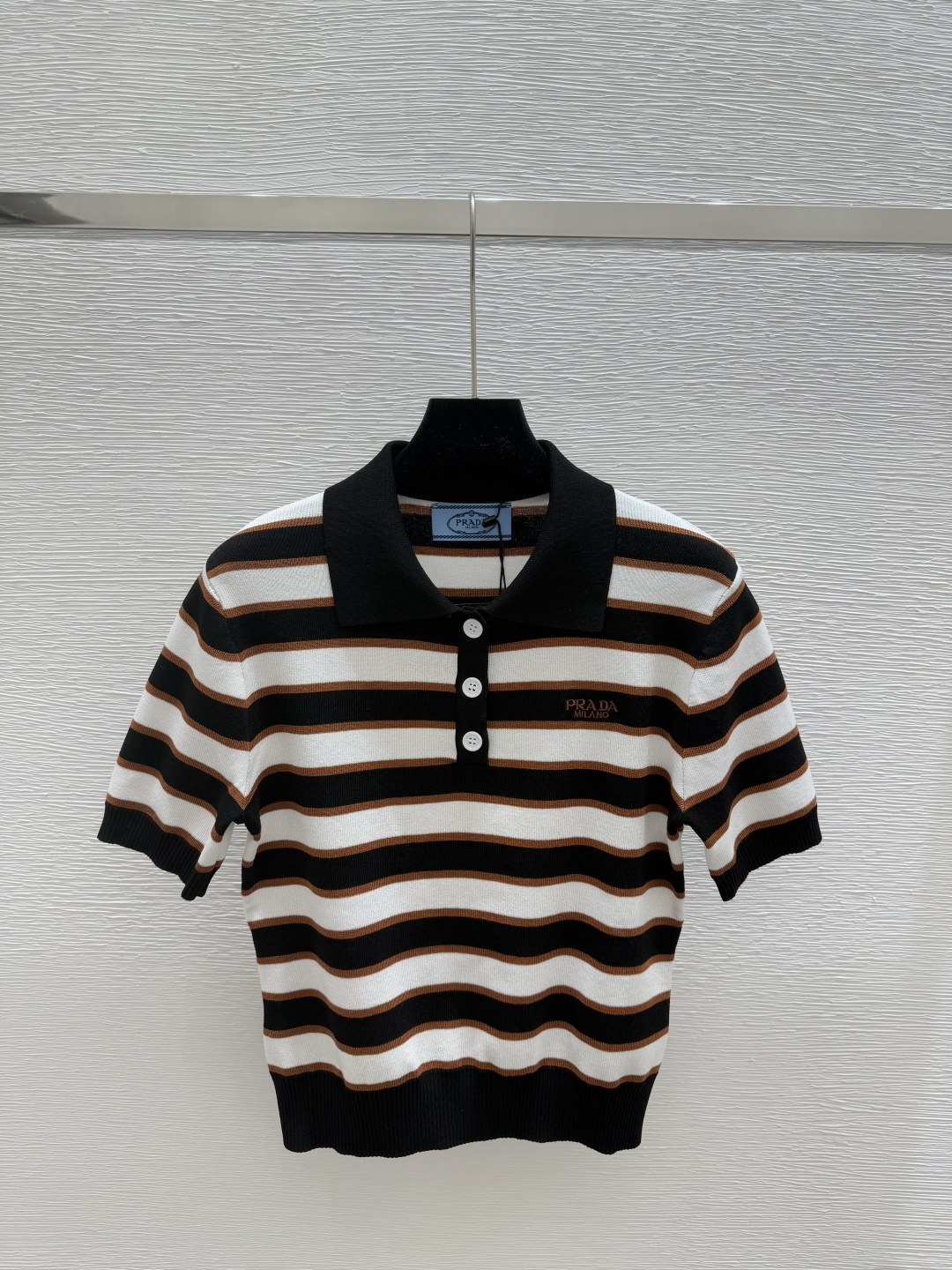 NO:434386,P home new summer style striped lapel knitted short sleeve color black size 36.38.40, T-shirt, alexander wang19860909P家 夏季新款 条纹翻领针织短袖 颜色黑色 尺码36.38.40,,T-shirt,alexander wang,Women's clothing