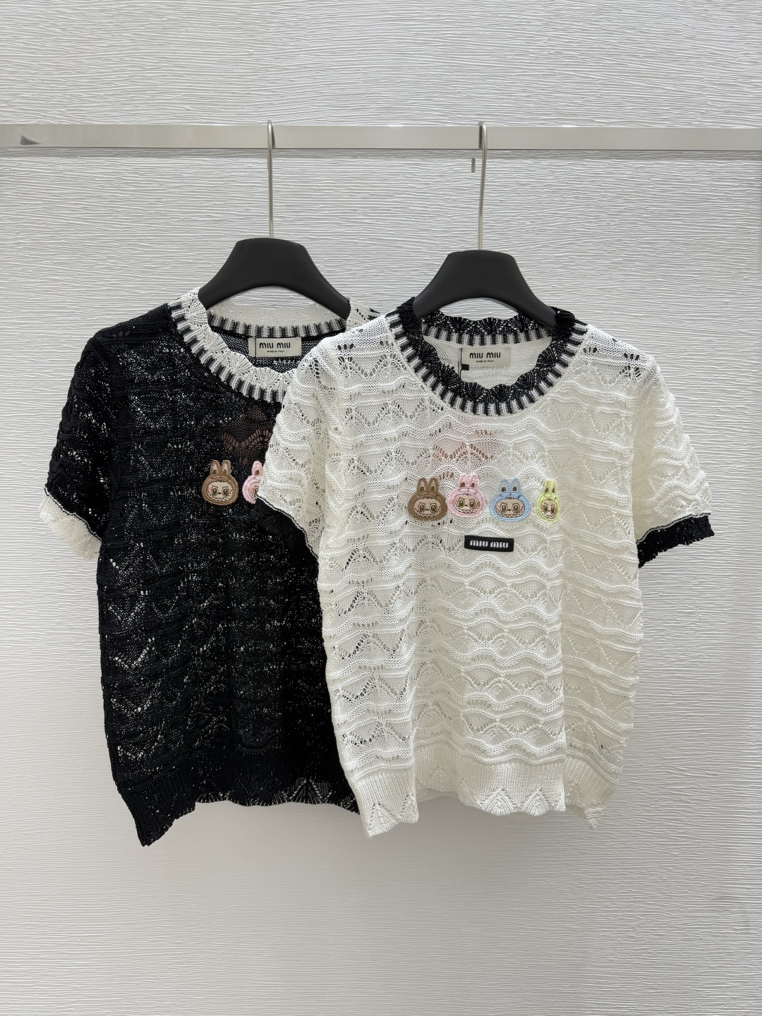 NO:434830,M Home New Summer Style Animation Doll Hollow Knitted Short Sleeve Color White Black Size 36.38.40, T-shirt,alexander wang19860909M家 夏季新款 动漫公仔镂空针织短袖 颜色白色 黑色 尺码36.38.40,,T-shirt,alexander wang,Women's clothing