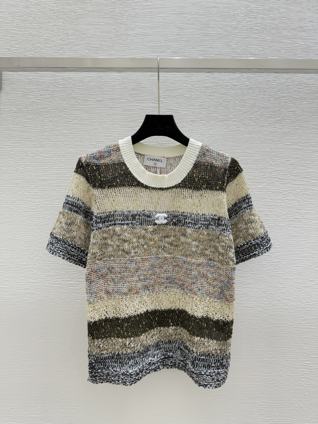 NO:434839,CH Home Summer New Style Striped Color Block Round Neck Knitted Short Sleeve Color Brown Size 36.38.40, T-shirt,alexander wang19860909CH家 夏季新款 条纹拼色圆领针织短袖 颜色棕色 尺码36.38.40,,T-shirt,alexander wang,Women's clothing