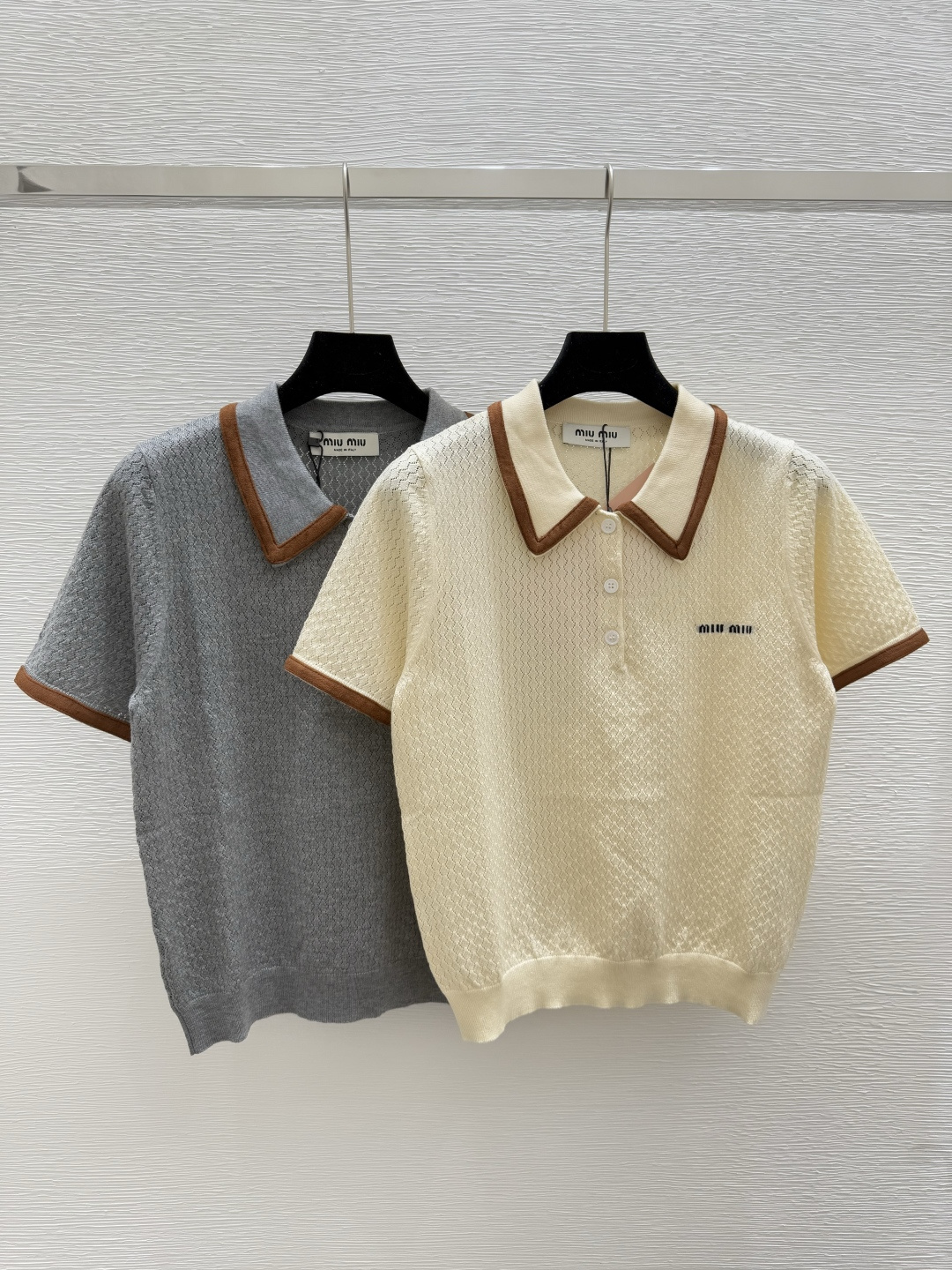 NO:434844,M Home New Summer Style Lapel Hollow Knitted Short Sleeve Color Apricot Gray Size 36.38.40, T-shirt,alexander wang19860909M家 夏季新款 翻领镂空针织短袖 颜色杏色 灰色 尺码36.38.40,,T-shirt,alexander wang,Women's clothing