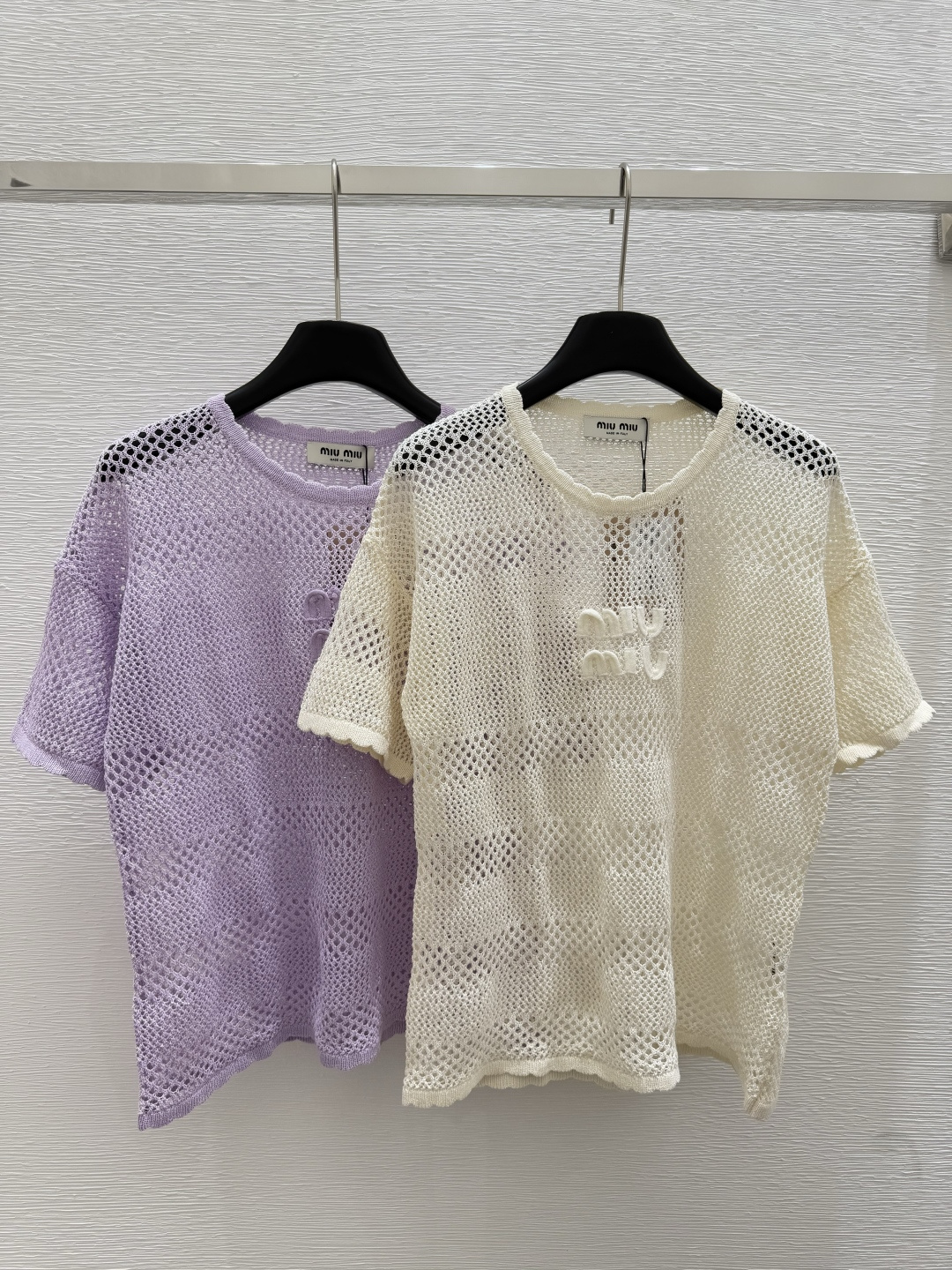 NO:434850,M Home New Summer Style Hollow Knitted Round Neck Short Sleeve Color Apricot Purple Size 36.38.40, T-shirt,alexander wang19860909M家 夏季新款 镂空针织圆领短袖 颜色杏色 紫色 尺码36.38.40,,T-shirt,alexander wang,Women's clothing