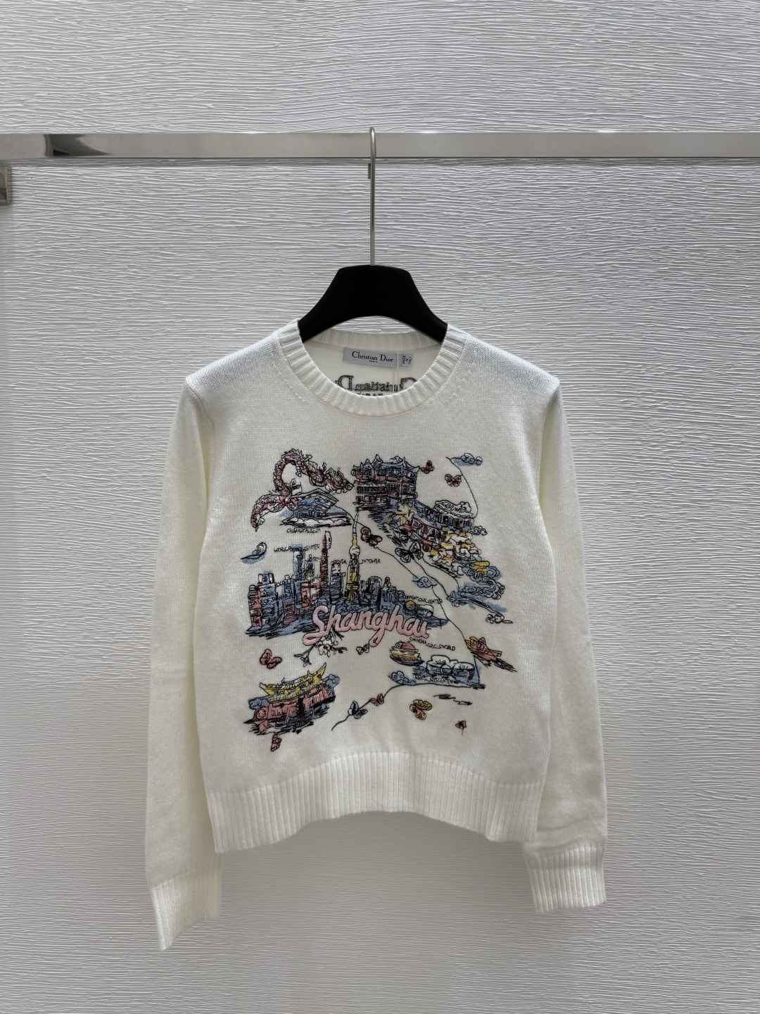 NO:435278,D Home New Early Autumn Style House Embroidery Knitted Round Neck Long Sleeve Color White Size 36.38.40, Dior, Alexander wang19860909D家 早秋新款 房子刺绣针织圆领长袖 颜色白色 尺码36.38.40,,dior,alexander wang,Women's clothing