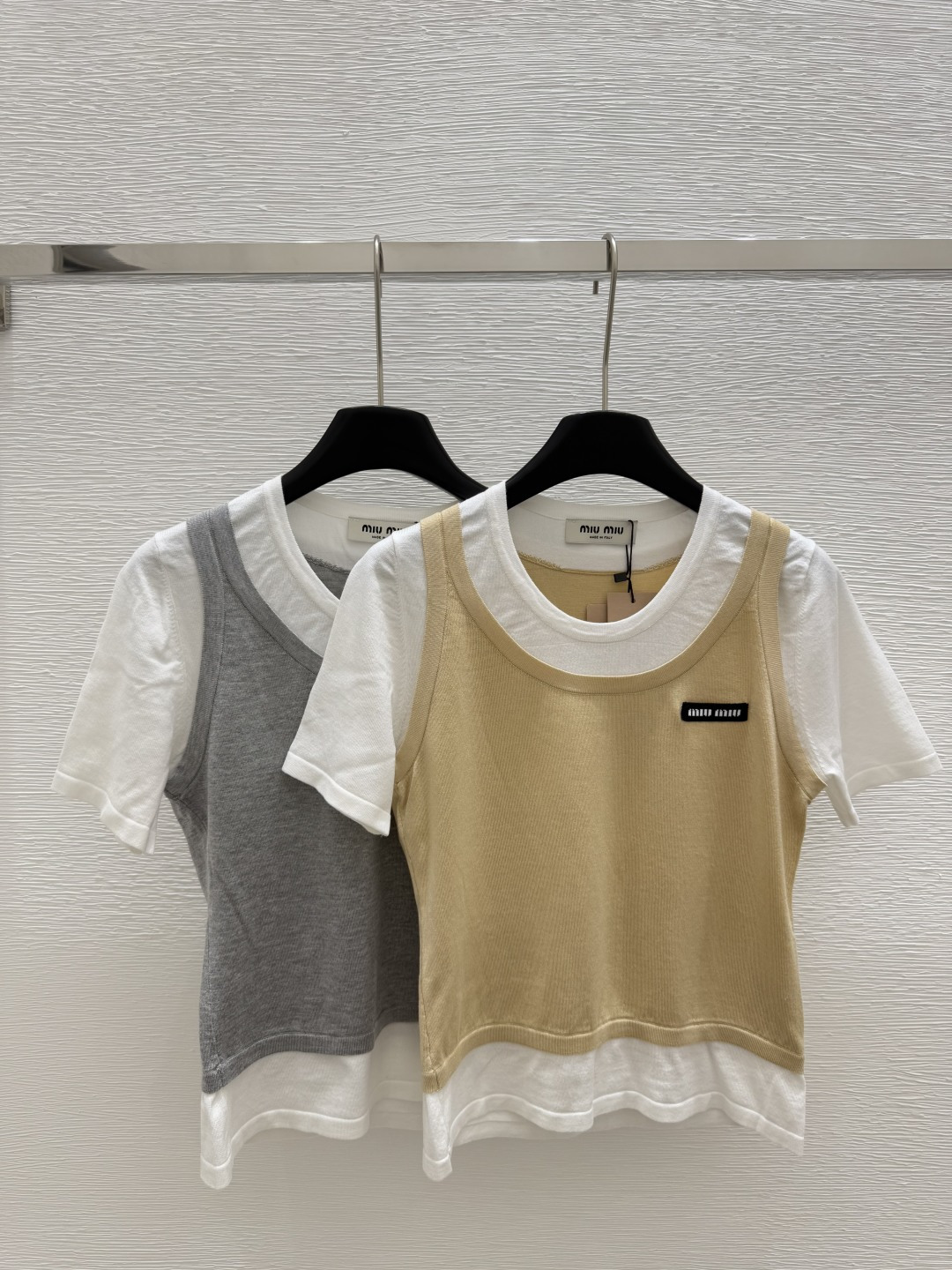 NO:435269,M Home New Summer Style Fake Two-piece Knitted Round Neck Color Gray Khaki Size 36.38.40, Alexander Wang19860909M家 夏季新款 假俩件针织圆领 颜色灰色.卡其 尺码36.38.40,,alexander wang,Women's clothing