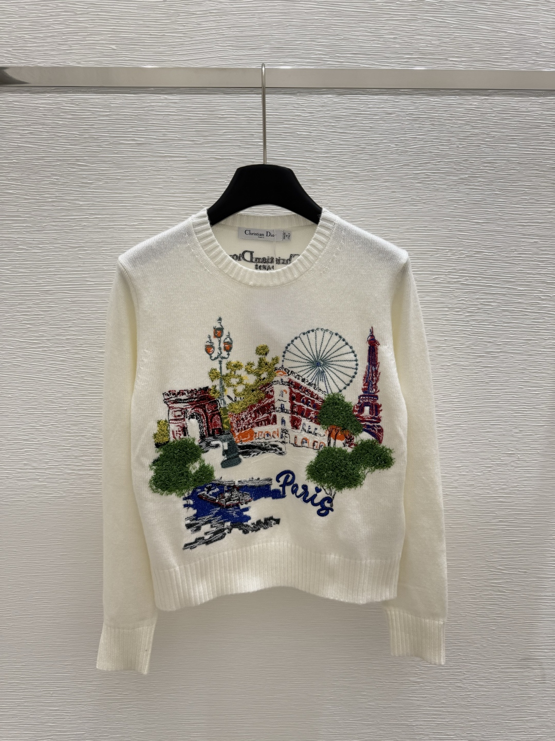 NO:435998,D Home New Early Autumn Style House Embroidery Knitted Long Sleeve Round Neck Color White Size 36.38.40, Dior, Alexander wang19860909D家 早秋新款 房屋刺绣针织长袖圆领 颜色白色 尺码36.38.40,,dior,alexander wang,Women's clothing