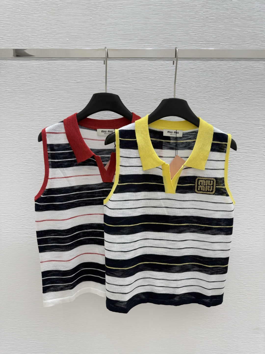 NO:436006,M Home New Summer Striped Color Block Knitted Lapel Vest Color Yellow. Red Size 36.38.40, Alexander wang19860909M家 夏季新款 条纹拼色针织翻领背心 颜色黄色.红色 尺码36.38.40,,alexander wang,Women's clothing