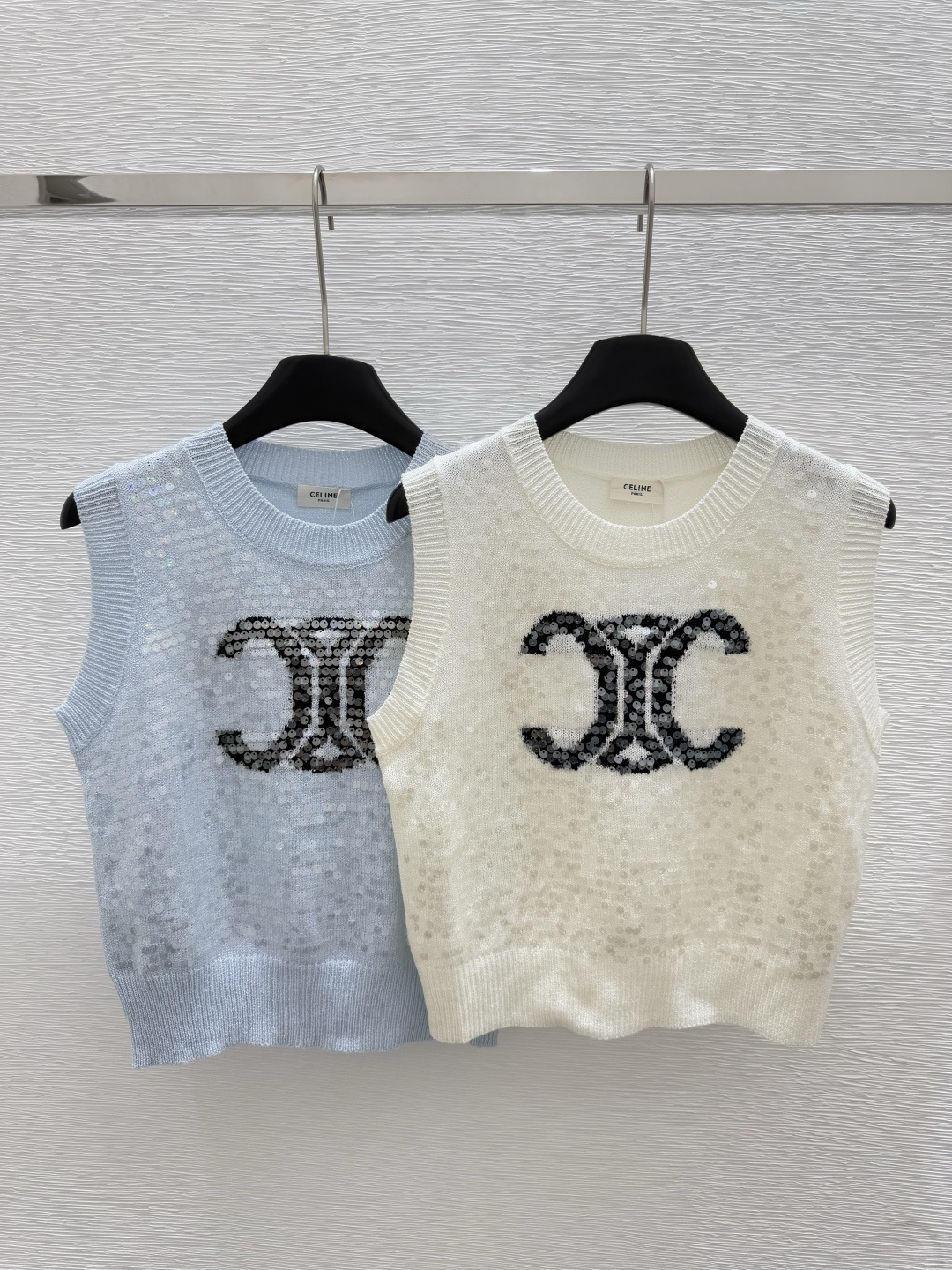 NO:436022,C E Home Summer New Style Beaded Knitted Round Neck Vest Color White. Blue Size 36.38.40, Alexander wang19860909C E家 夏季新款 珠片针织圆领背心 颜色白色.蓝色 尺码36.38.40,,alexander wang,Women's clothing