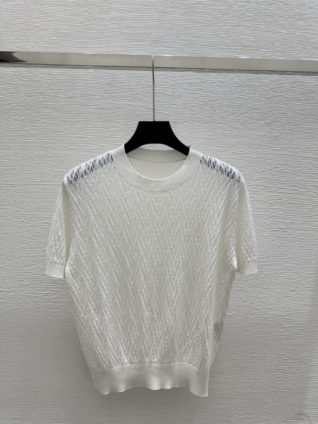 NO:436396,ICICLE Home Summer New Style Solid Color Pattern Knitted Round Neck Short Sleeve Color White Size 36.38.40, T-shirt,alexander wang19860909ICICLE家 夏季新款 纯色花纹针织圆领短袖 颜色白色 尺码36.38.40,,T-shirt,alexander wang,Women's clothing
