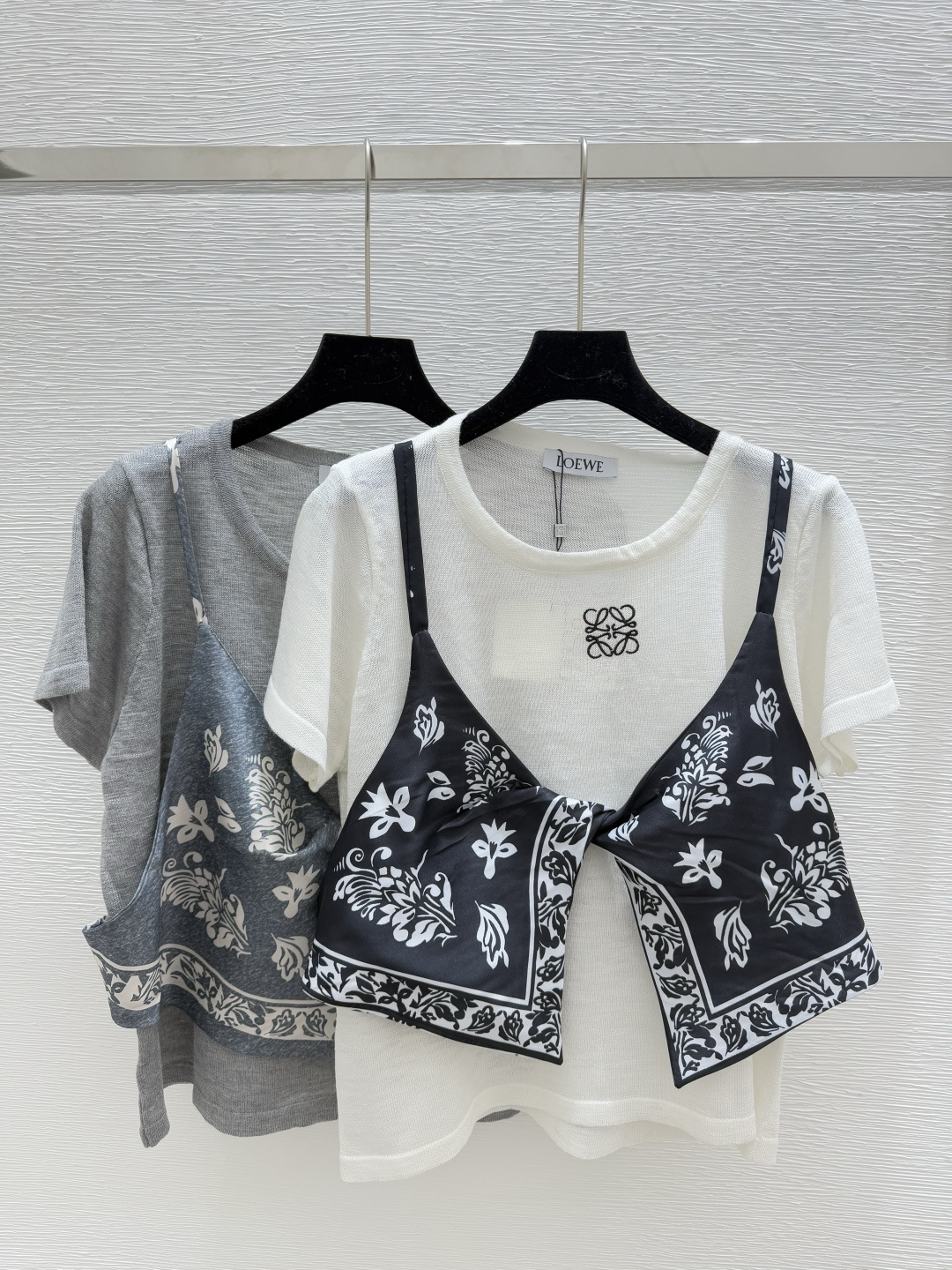 NO:440606,LO Home Summer New Style Fake Two-piece Round Neck Knitted Short Sleeve Color White Gray Size 36.38.40, T-shirt,alexander wang19860909LO家 夏季新款 假两件圆领针织短袖 颜色白色 灰色 尺码36.38.40,,T-shirt,alexander wang,Women's clothing