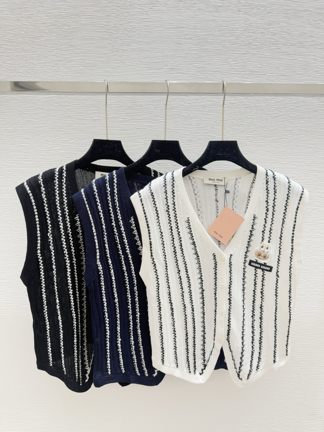 NO:440644,M Home New Summer Striped Doll Knitted Vest Cardigan Color White Royal Blue Gray Size 36.38.40, Alexander Wang19860909M家 夏季新款 条纹公仔针织背心开衫 颜色白色 宝蓝 灰色 尺码36.38.40,,alexander wang,Women's clothing