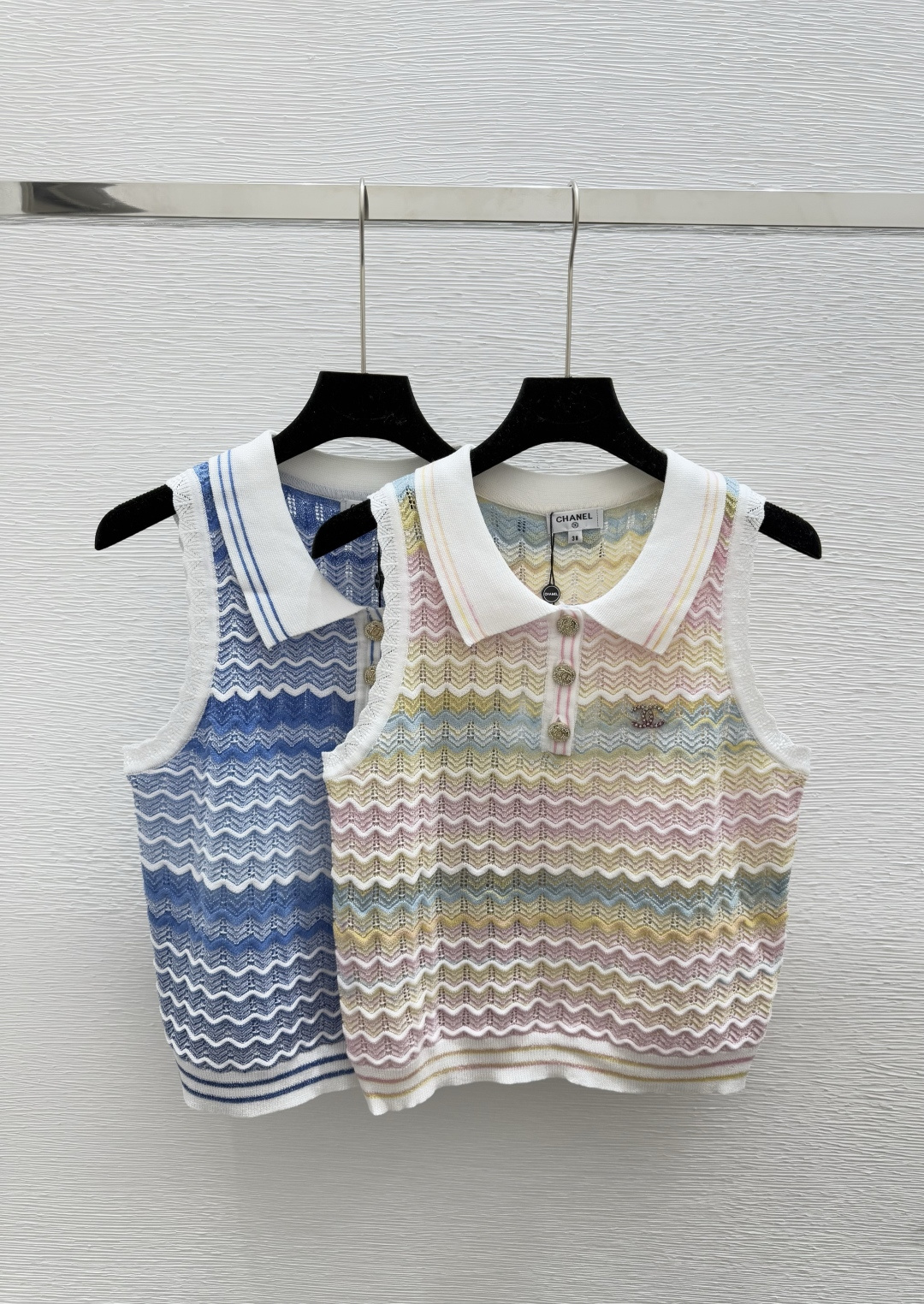 NO:440651,CH Home Summer New Style Striped Lapel Knitted Vest Color Blue Pink Size 36.38.40, Alexander Wang19860909CH家 夏季新款 条纹翻领针织背心 颜色蓝色 粉色 尺码36.38.40,,alexander wang,Women's clothing