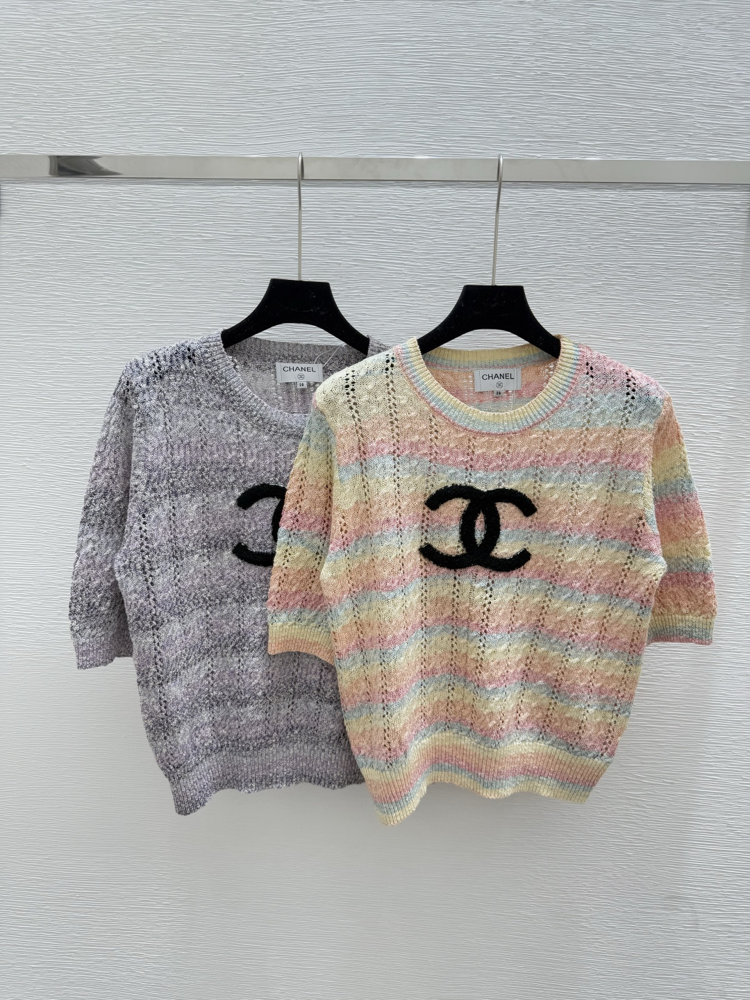 NO:442624,CH Home Summer New Style Contrast Striped Round Neck Hollow Short Sleeve Color Pink Purple Size 36.38.40, T-shirt,alexander wang19860909CH家 夏季新款 撞色条纹圆领镂空短袖 颜色粉色 紫色 尺码36.38.40,,T-shirt,alexander wang,Women's clothing