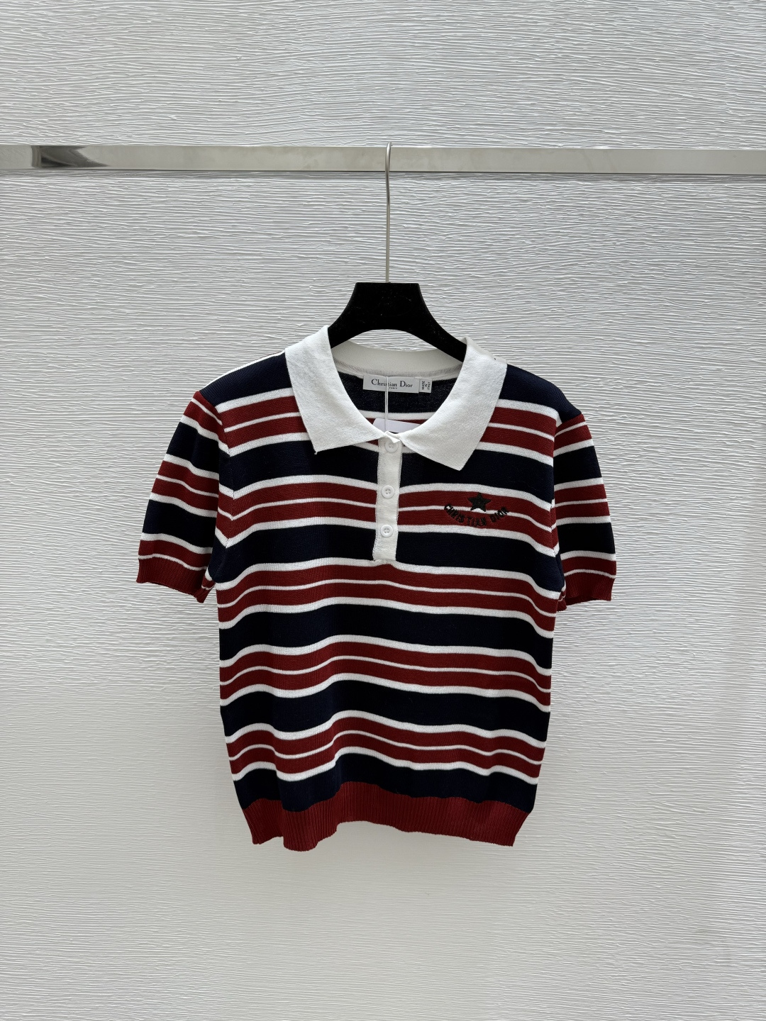 NO:442620,D Home Summer New Contrast Striped Lapel Knitted Short Sleeve Color Red Size 36.38.40, Dior, T-shirt, alexander wang19860909D家 夏季新款撞色条纹翻领针织短袖 颜色红色 尺码36.38.40,,dior,T-shirt,alexander wang,Women's clothing