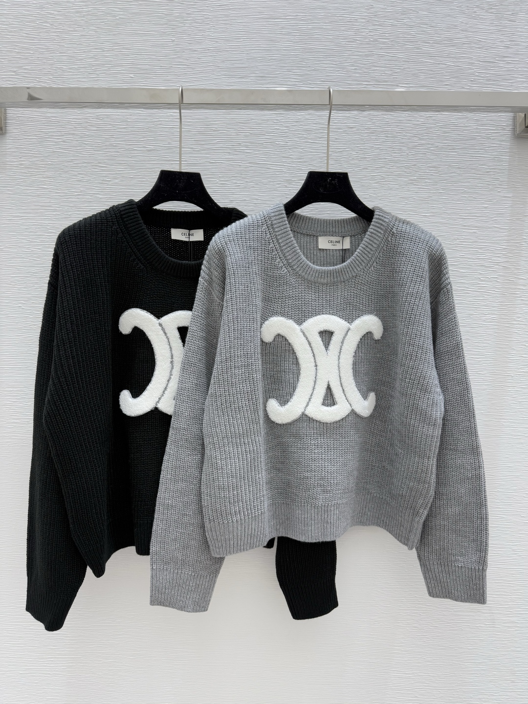 NO:443838,CE Home Early Autumn New Style Solid Color Logo Round Neck Knitted Long Sleeve Color Gray Black Size 36.38.40, Alexander Wang19860909CE家 早秋新款 纯色logo圆领针织长袖 颜色灰色 黑色 尺码36.38.40,,alexander wang,Women's clothing