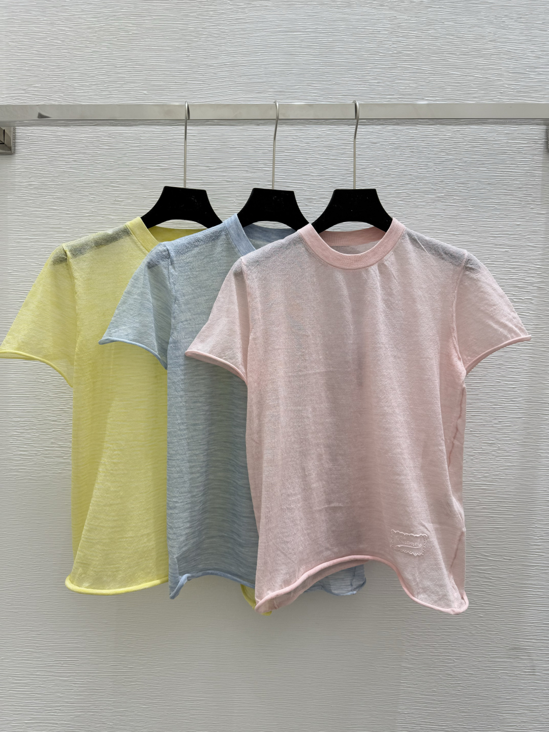 NO:443814,CH Home Summer New Style Solid Color Simple Curled Knitted Short Sleeve Color Pink Blue Yellow Size 36.38.40, T-shirt,alexander wang19860909CH家 夏季新款 纯色简约卷边针织短袖 颜色粉色 蓝色 黄色 尺码36.38.40,,T-shirt,alexander wang,Women's clothing