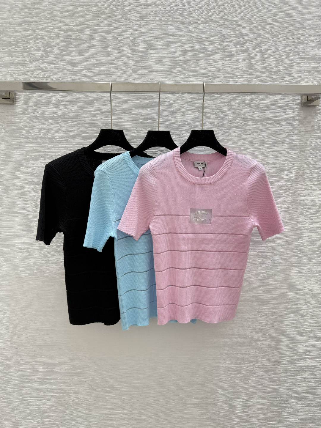 NO:444730,CH Home Summer New Style Solid Color Ice-Sensory Knitted Short Sleeve Color Pink Blue Black Size 36.38.40, T-shirt,alexander wang19860909CH家 夏季新款 纯色冰感针织短袖 颜色粉色 蓝色 黑色 尺码36.38.40,,T-shirt,alexander wang,Women's clothing