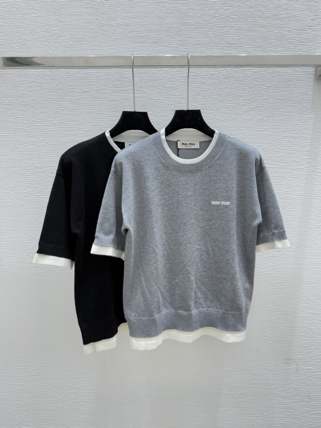 NO:443833,M Home Summer New Style Solid Color Fake Two-Piece Knitted Short Sleeve Color Gray Black Size 36.38.40, T-shirt,alexander wang19860909M家 夏季新款 纯色假两件针织短袖 颜色灰色 黑色 尺码36.38.40,,T-shirt,alexander wang,Women's clothing