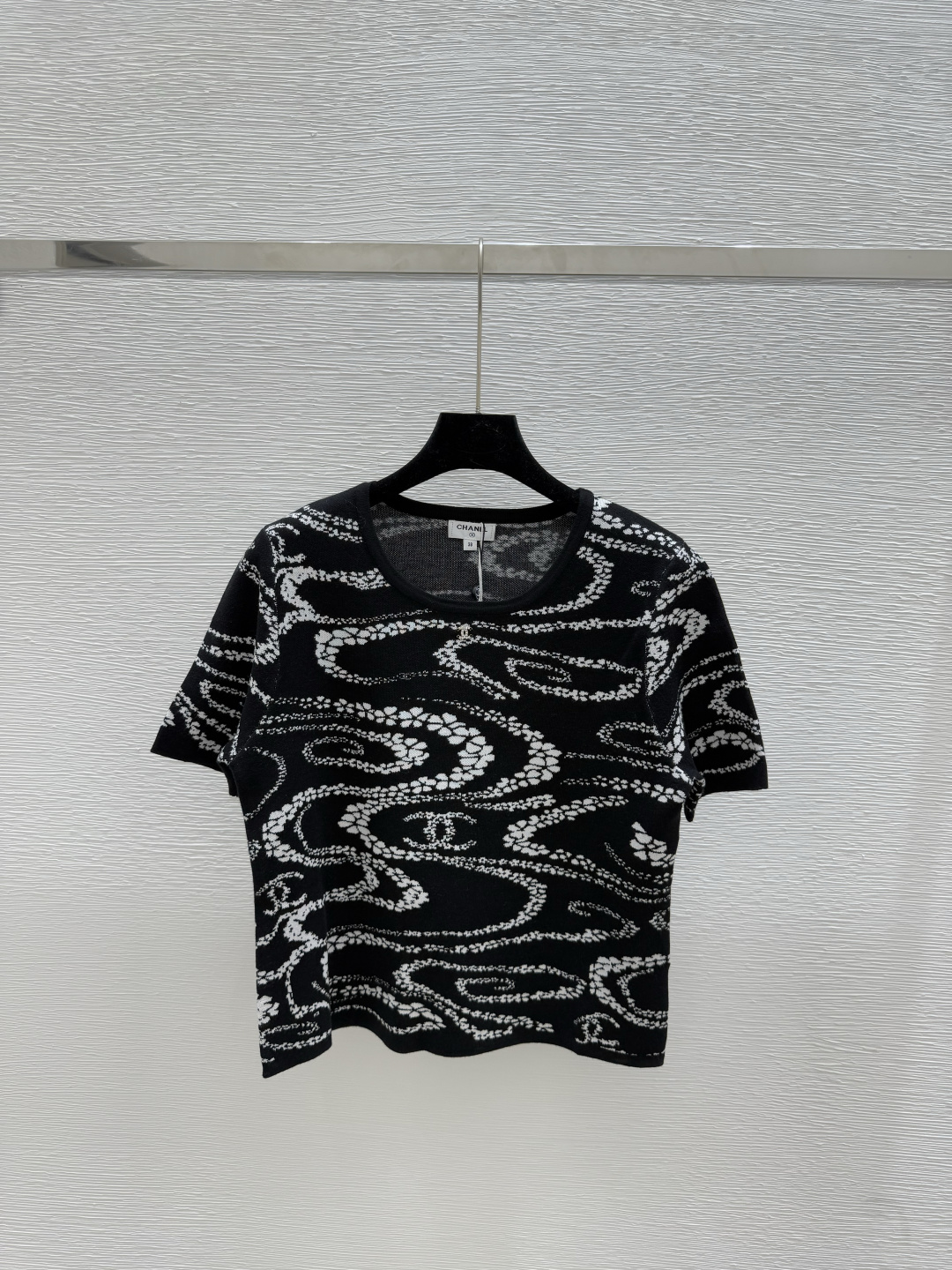 NO:444681,CH Home Summer new pattern round neck knitted short sleeves Color black Size 36.38.40, T-shirt, alexander wang19860909CH家 夏季新款花纹圆领针织短袖 颜色黑色 尺码36.38.40,,T-shirt,alexander wang,Women's clothing