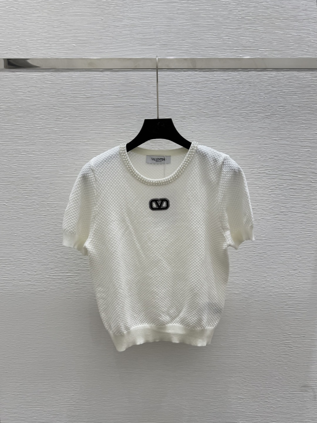 NO:444703,VA Home Summer New Beaded Round Neck Knitted Short Sleeve Color White Size 36.38.40, T-shirt,alexander wang19860909VA家 夏季新款钉珠圆领针织短袖 颜色白色 尺码36.38.40,,T-shirt,alexander wang,Women's clothing