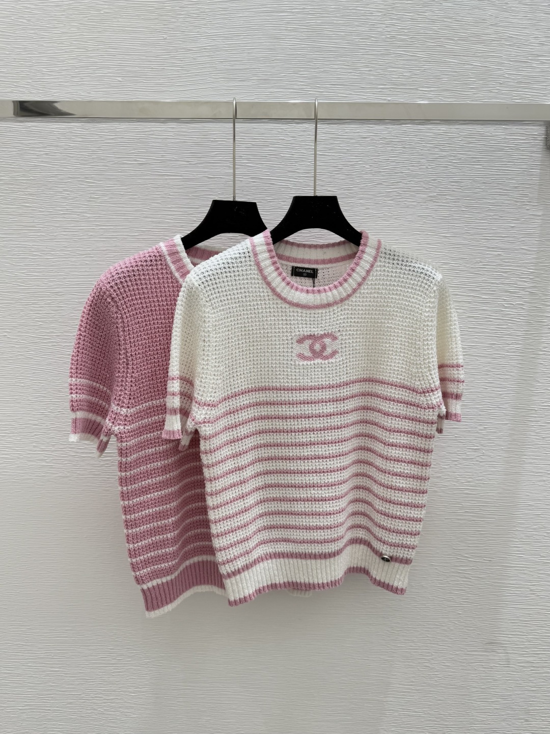 NO:444721,CH Home Summer New Contrast Striped Round Neck Knitted Short Sleeve Color White Pink Size 36.38.40, T-shirt,alexander wang19860909CH家 夏季新款撞色条纹圆领针织短袖 颜色白色 粉色 尺码36.38.40,,T-shirt,alexander wang,Women's clothing