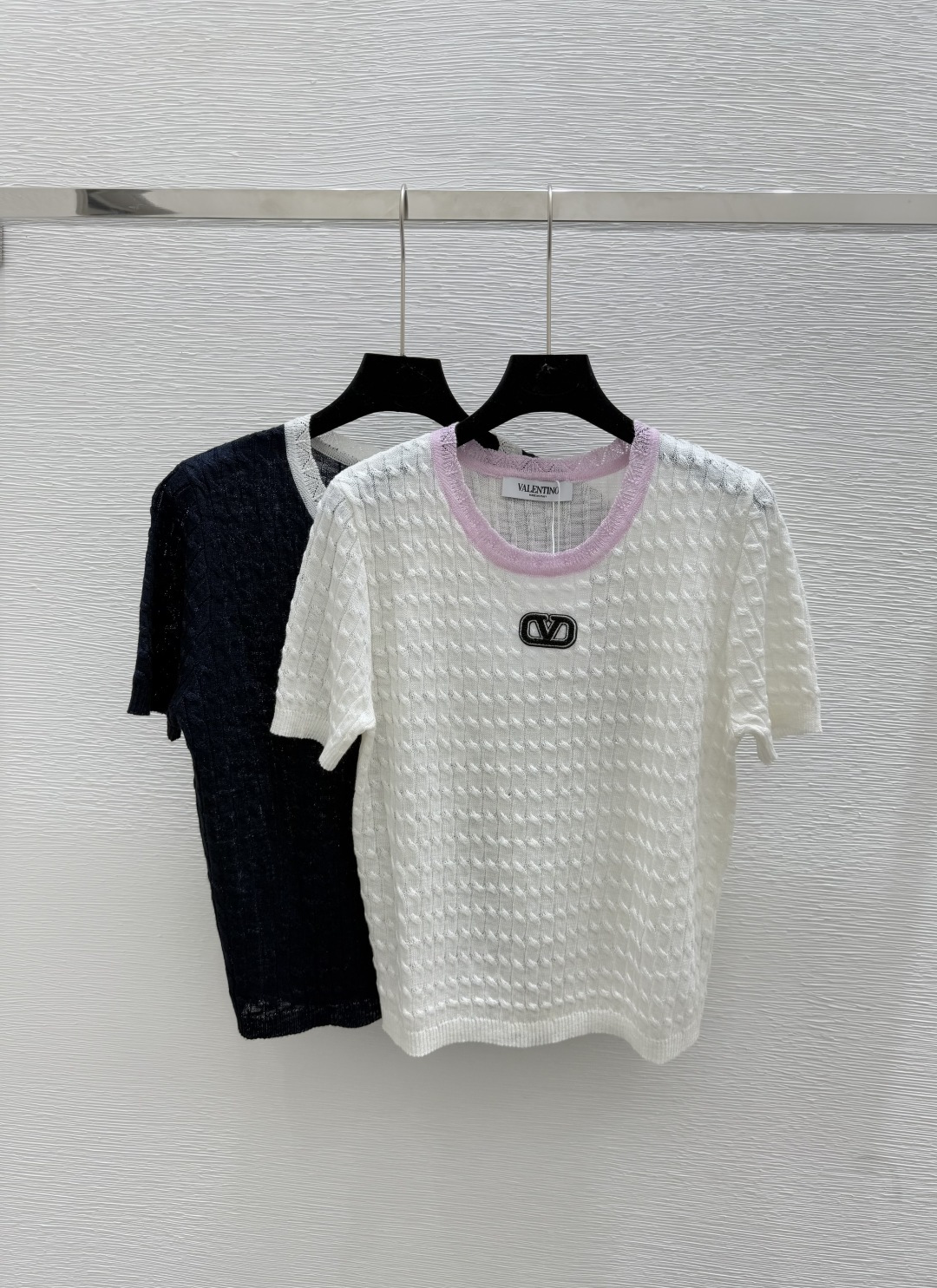 NO:446682,VA Home Summer New Contrast Color Round Neck Knitted Short Sleeve Color White Royal Blue Size 36.38.40, T-shirt, alexander wang19860909VA家 夏季新款撞色圆领针织短袖 颜色白色 宝蓝 尺码36.38.40,,T-shirt,alexander wang,Women's clothing