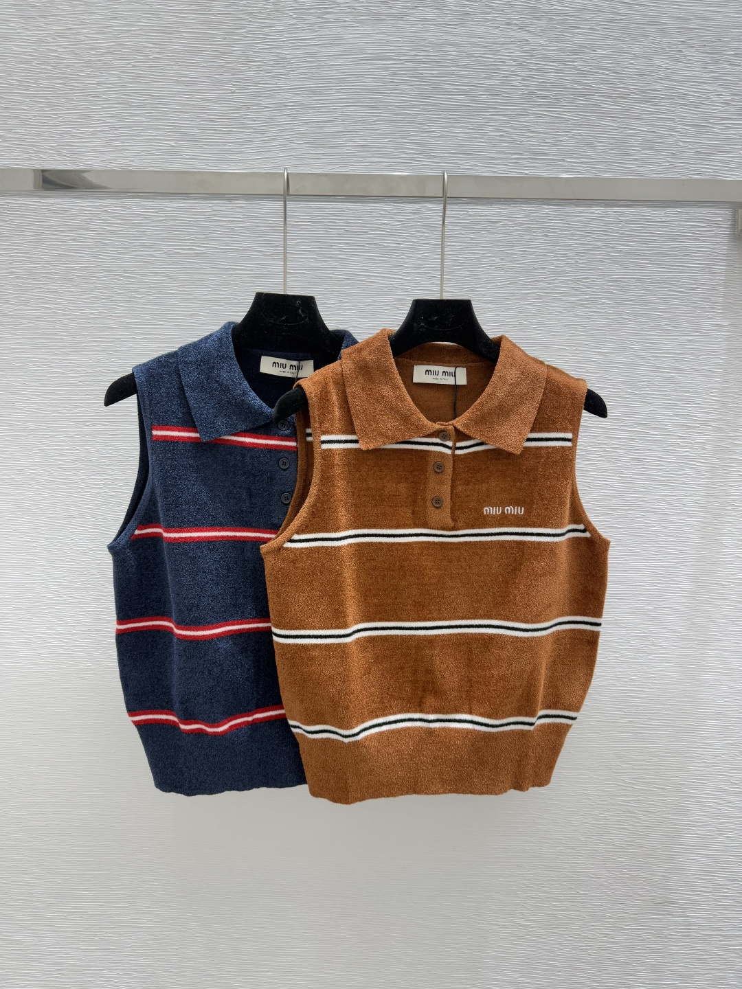 NO:446670,M Home Summer New Style Contrast Striped Lapel Knitted Vest Color Clay Royal Blue Size 36.38.40, Alexander Wang19860909M家 夏季新款 撞色条纹翻领针织背心 颜色咖色 宝蓝 尺码36.38.40,,alexander wang,Women's clothing