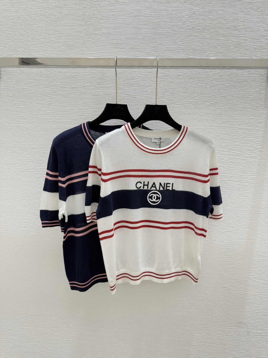NO:449543,CH Home Summer New Style Contrast Striped Round Neck Knitted Short Sleeve Color White Royal Blue Size 36.38.40, T-shirt,alexander wang19860909CH家 夏季新款 撞色条纹圆领针织短袖 颜色白色 宝蓝 尺码36.38.40,,T-shirt,alexander wang,Women's clothing