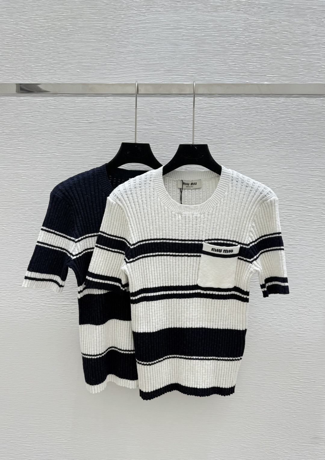 NO:442690,M Home Summer New Style Contrast Striped Round Neck Knitted Short Sleeve Color White Royal Blue Size 36.38.40, T-shirt,alexander wang19860909M家 夏季新款 撞色条纹圆领针织短袖 颜色白色 宝蓝 尺码36.38.40,,T-shirt,alexander wang,Women's clothing