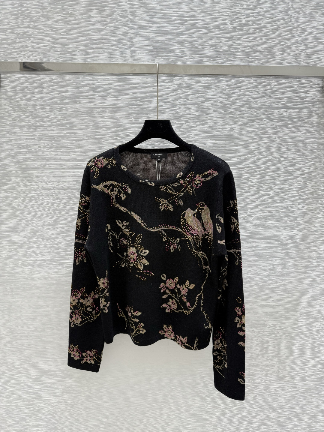 NO:449518,CH Home Early Autumn New Style, Hot Diamond Print Round Neck Knitted Long Sleeve Color Black Size 36.38.40,,alexander wang19860909CH家 早秋新款 烫钻印花圆领针织长袖 颜色黑色 尺码36.38.40,,alexander wang,Women's clothing