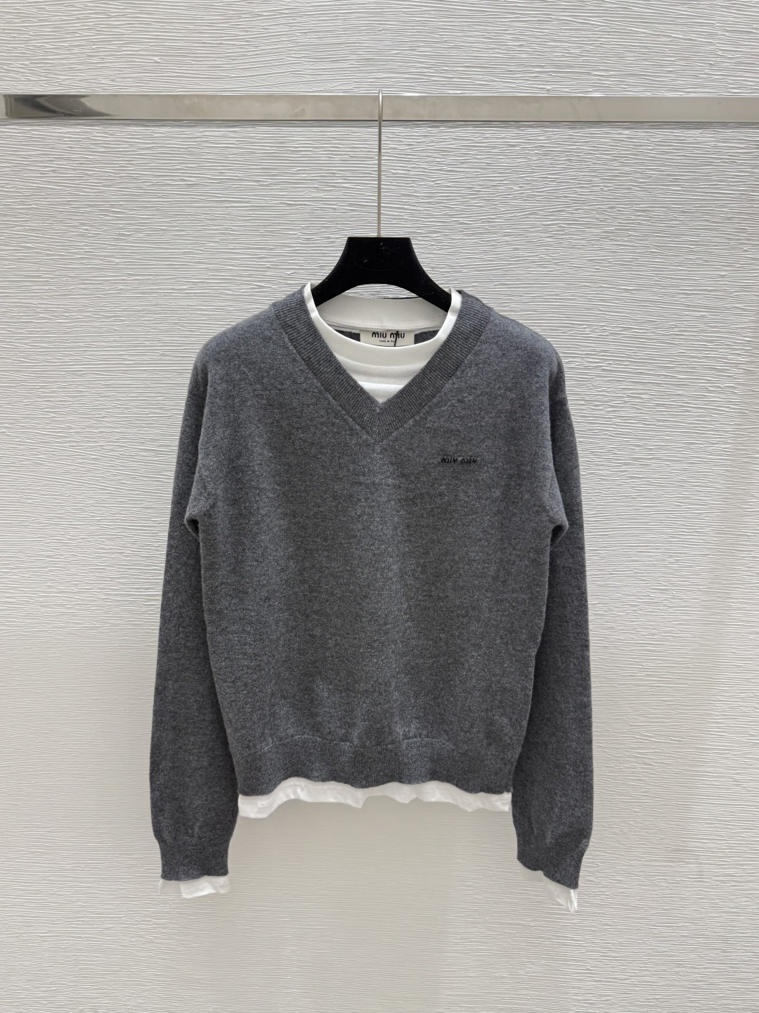 NO:446745,M Home Early Autumn New Style Solid Color Fake Two-Piece Knitted Long Sleeve Color Gray Size 36.38.40, Alexander Wang19860909M家 早秋新款 纯色假两件针织长袖 颜色灰色 尺码36.38.40,,alexander wang,Women's clothing