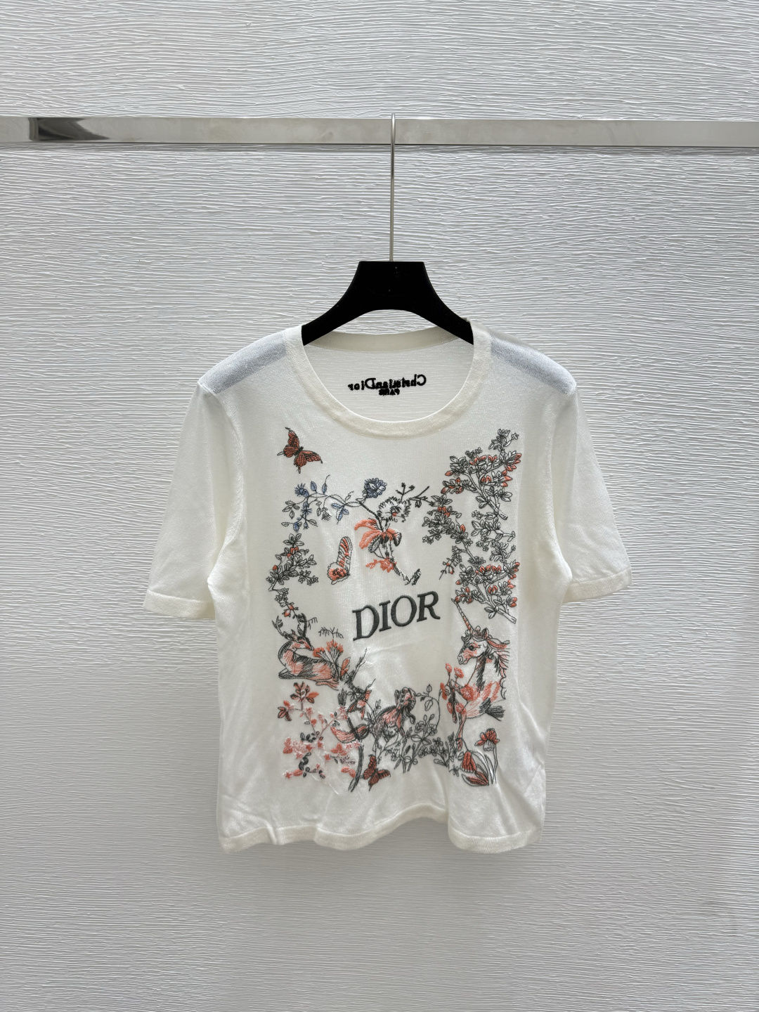 NO:449540,D Home New Summer Style Butterfly Embroidered Round Neck Knitted Short Sleeve Color White Size 36.38.40, Dior, T-shirt, alexander wang19860909D家 夏季新款 蝴蝶刺绣圆领针织短袖 颜色白色 尺码36.38.40,,dior,T-shirt,alexander wang,Women's clothing