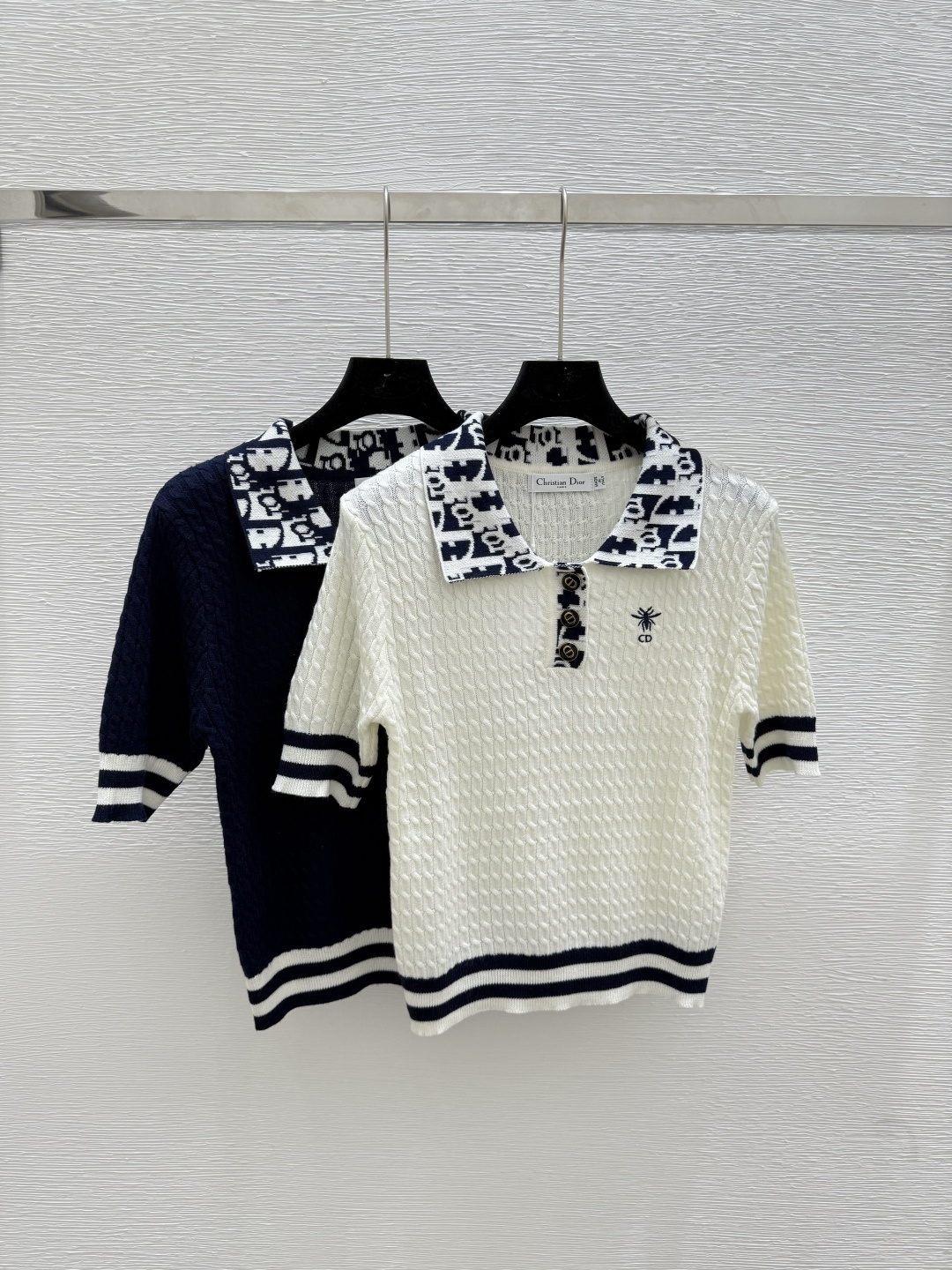 NO:449499,D Home New Summer Style Old-fashioned Lapel Knitted Short Sleeve Color Apricot Blue Size 36.38.40, Dior, T-shirt, alexander wang19860909D家 夏季新款 老花翻领针织短袖 颜色杏色 宝蓝 尺码36.38.40,,dior,T-shirt,alexander wang,Women's clothing