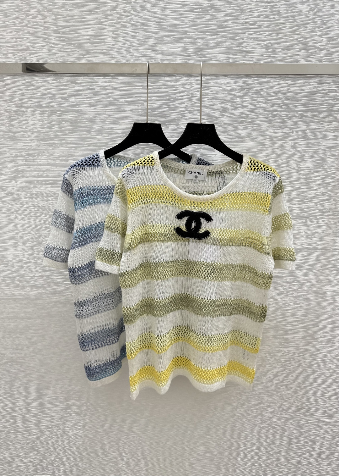 NO:449507,CH Home Summer New Style Contrast Striped Round Neck Knitted Short Sleeve Color Yellow Blue Size 36.38.40, T-shirt,alexander wang19860909CH家 夏季新款 撞色条纹圆领针织短袖 颜色黄色 蓝色 尺码36.38.40,,T-shirt,alexander wang,Women's clothing